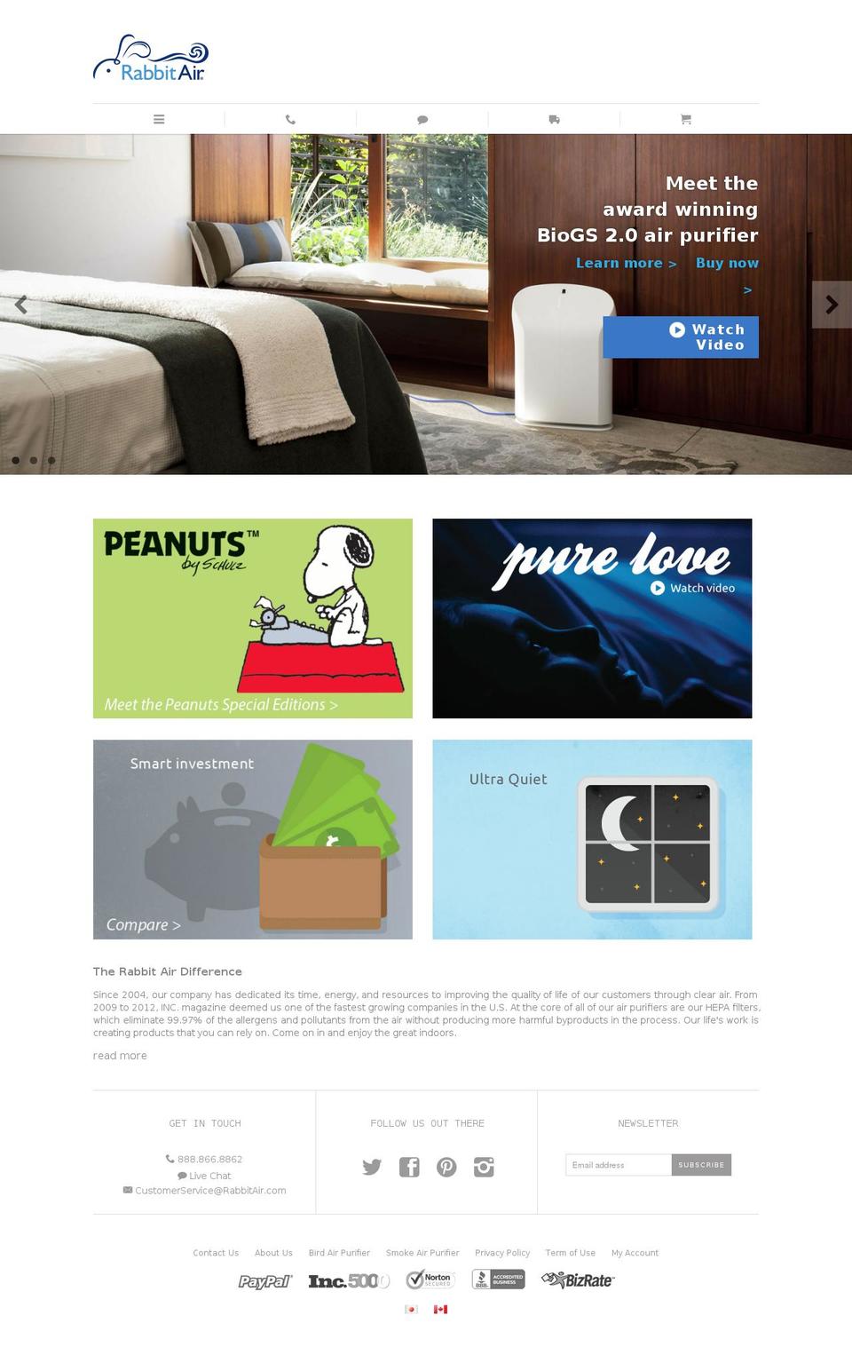 Venue Shopify theme site example rabbitair.com