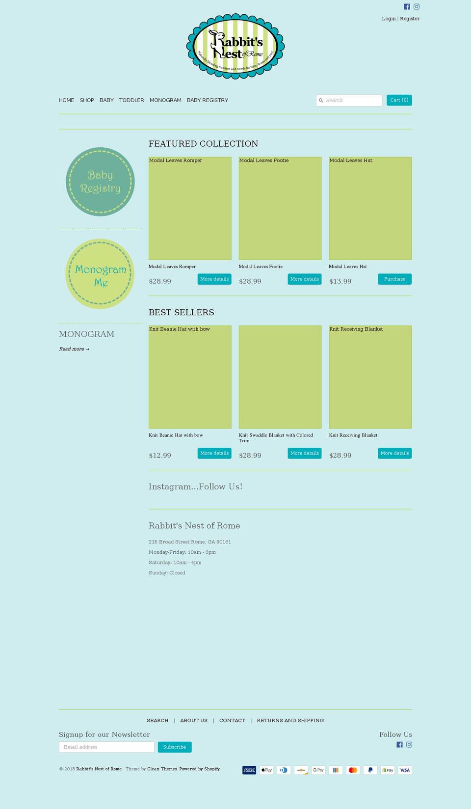 rabbitsnestofrome.com — Shopify storefront screenshot