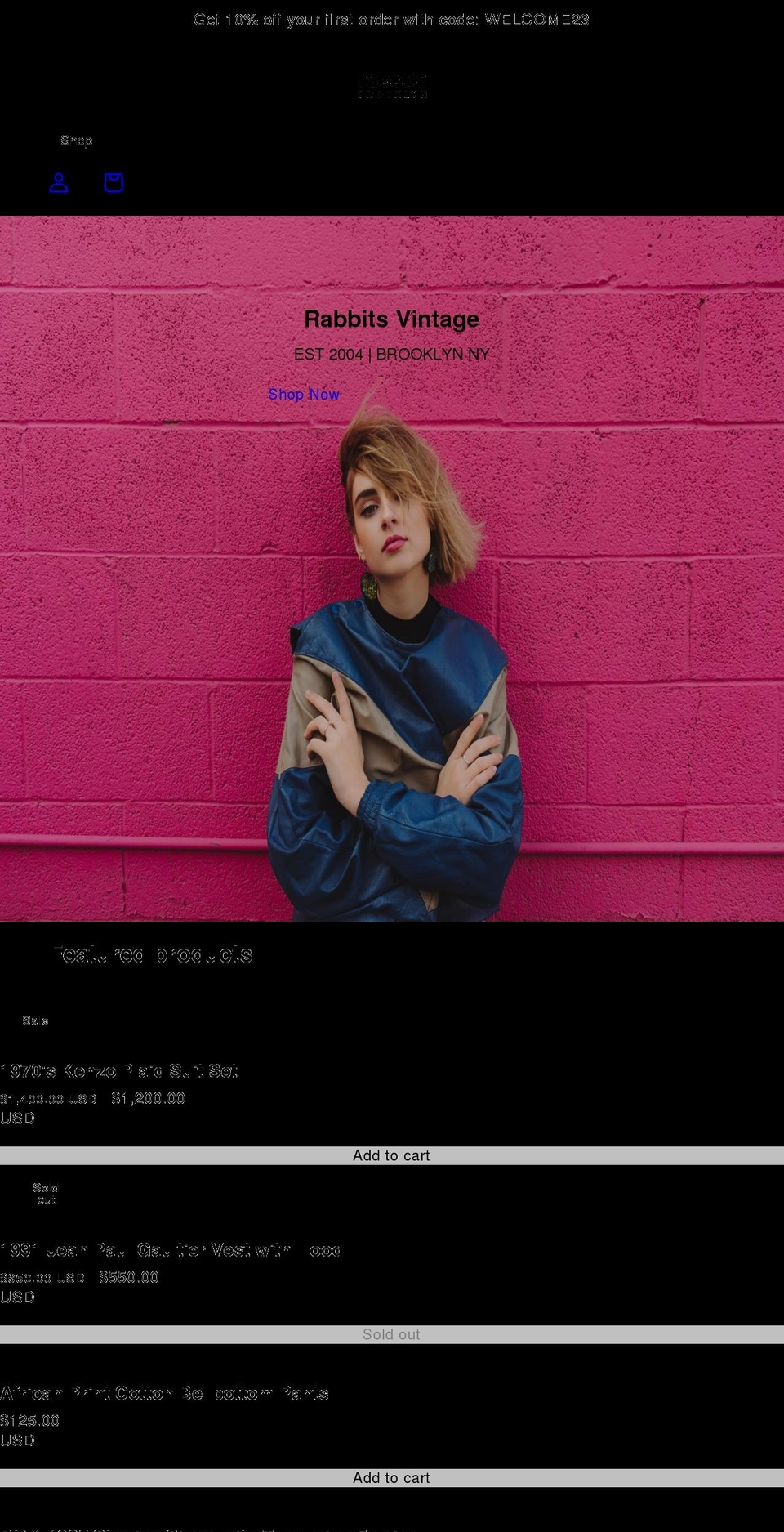 rabbitsnyc.com shopify website screenshot