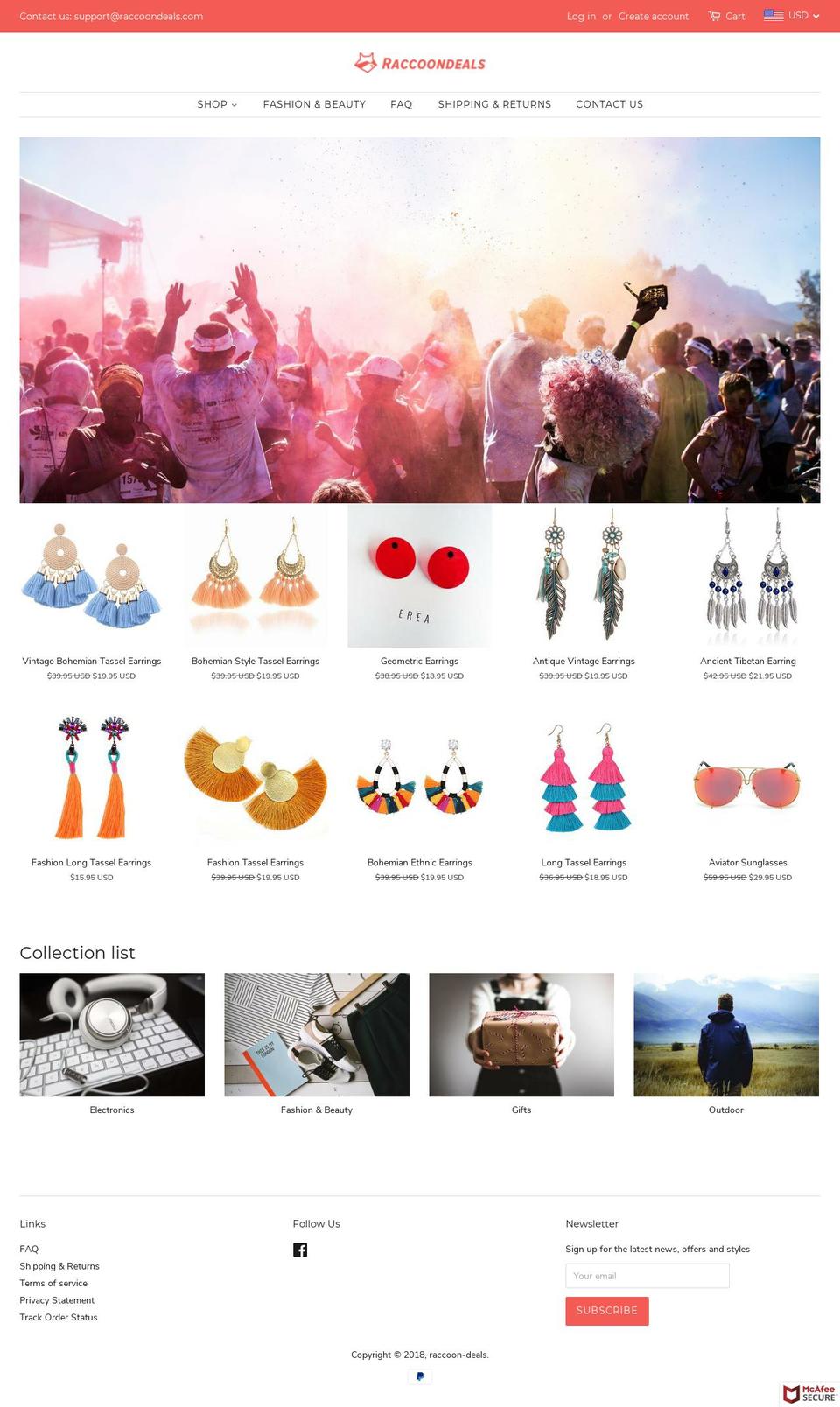 raccoondeals.com — Shopify storefront screenshot