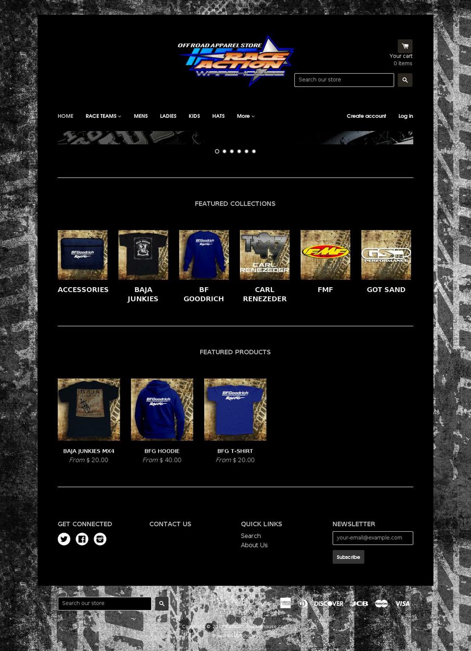 raceactionwarehouse.com shopify website screenshot