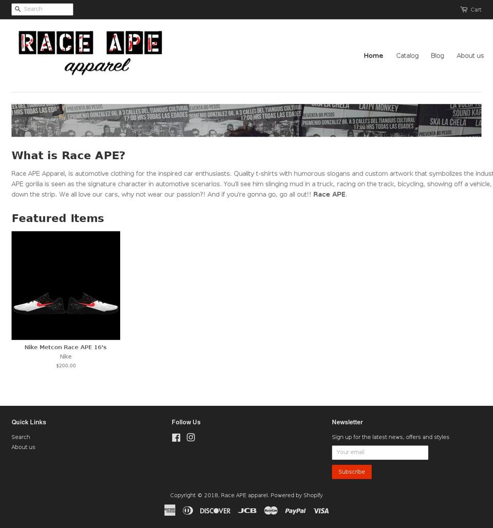 raceapeapparel.com shopify website screenshot