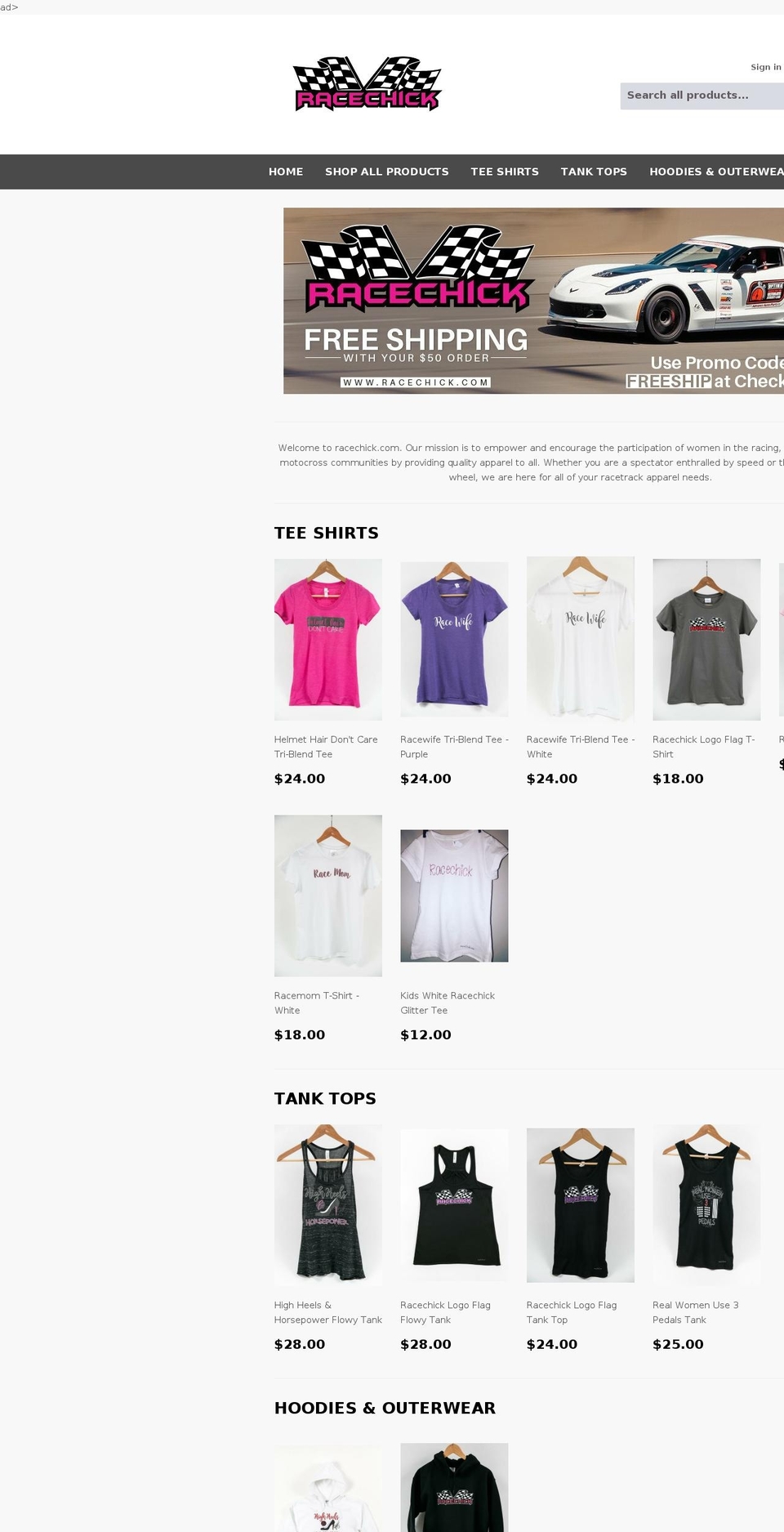 racechick.com shopify website screenshot