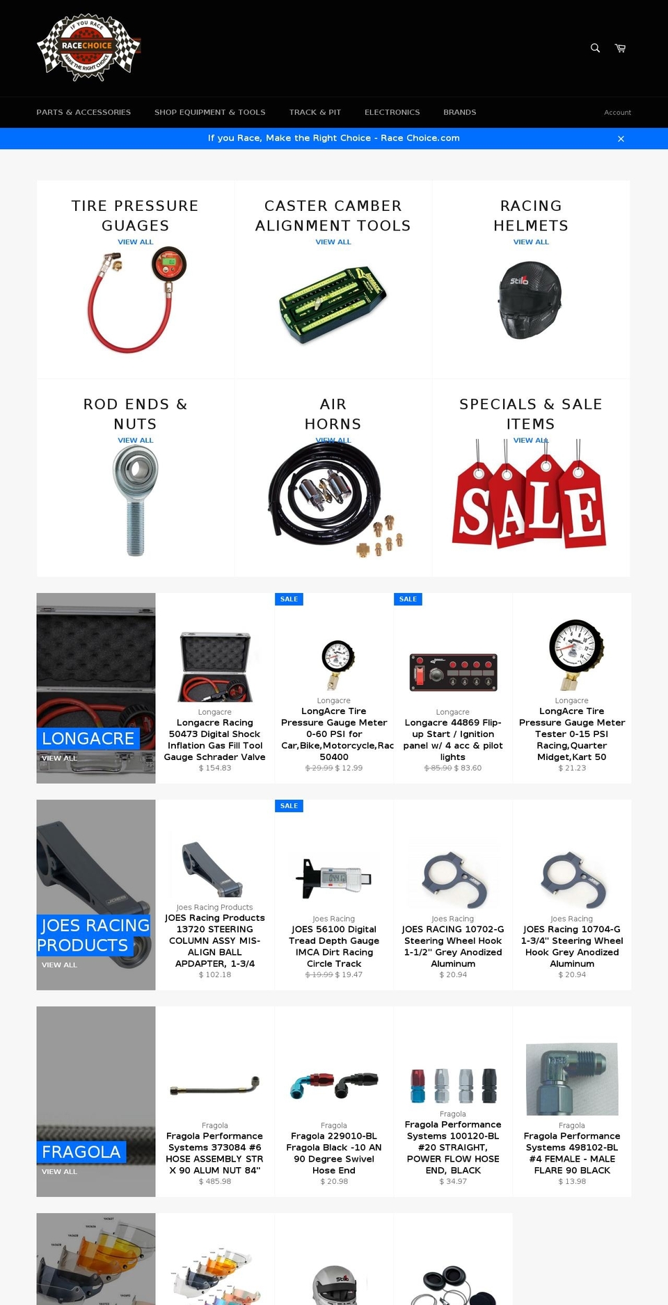 racechoice.com shopify website screenshot