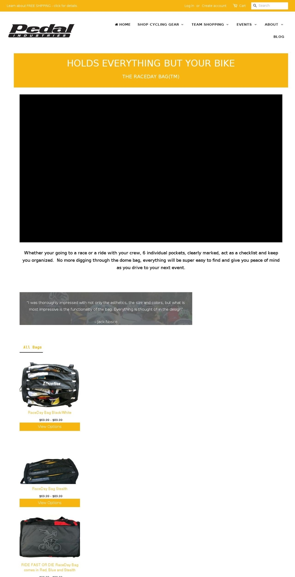 racedaybags.com — Shopify storefront screenshot