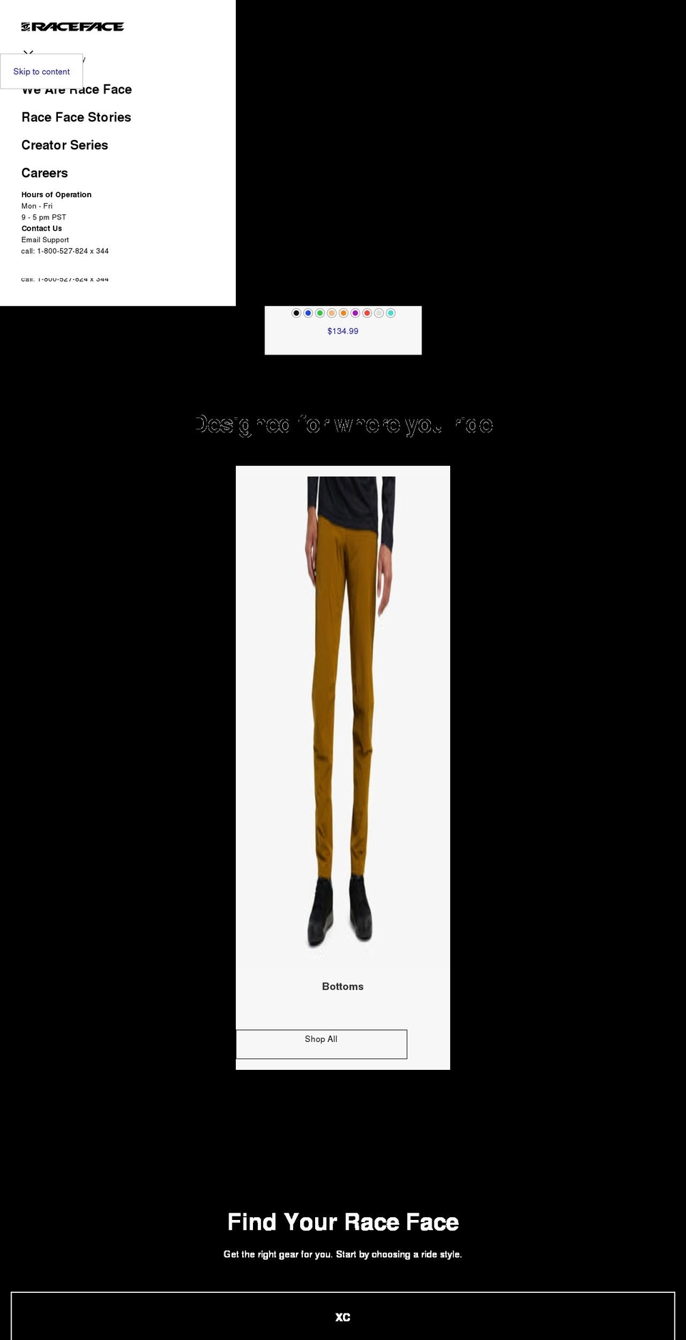 raceface.ca shopify website screenshot