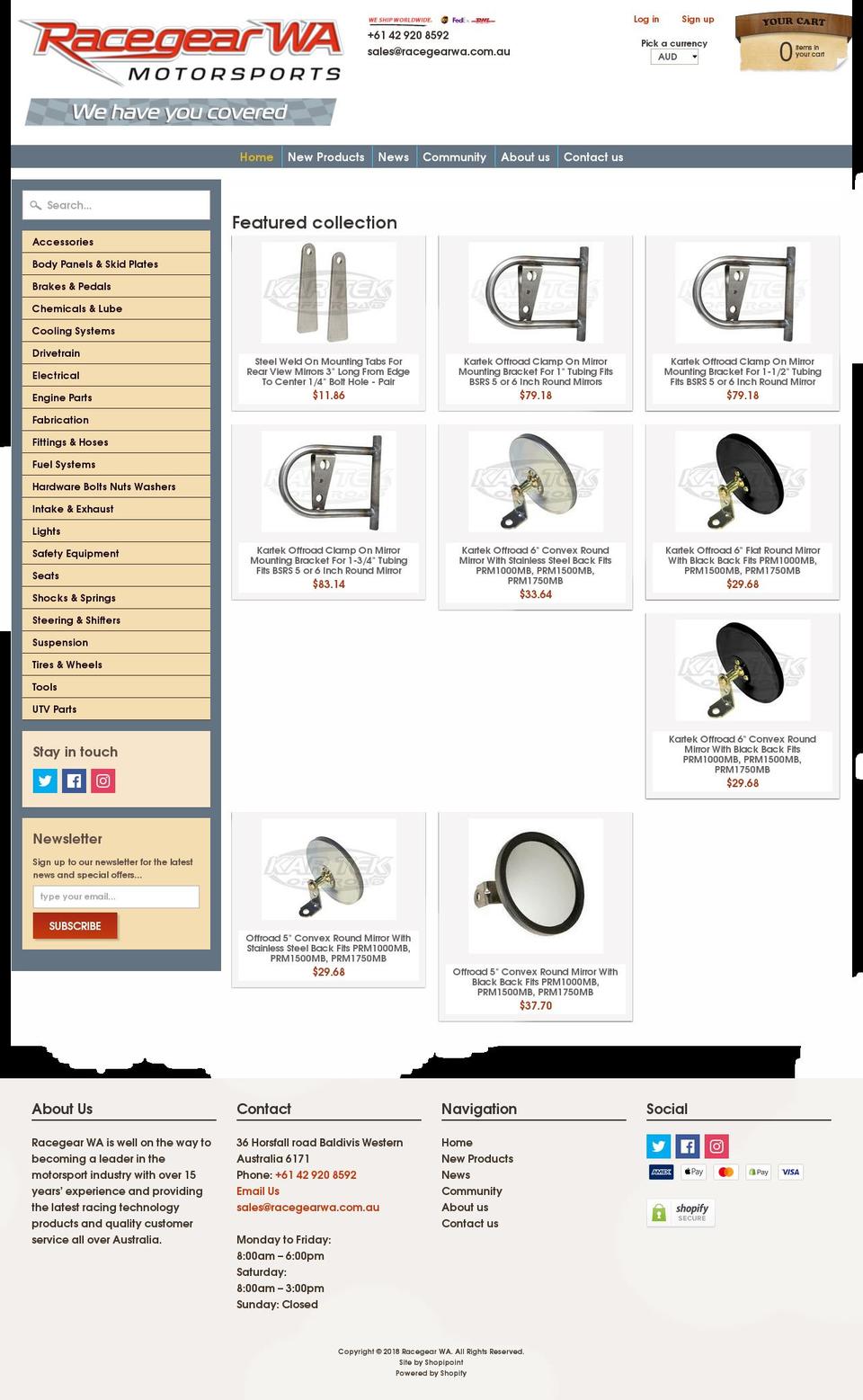 racegearwa.com — Shopify storefront screenshot