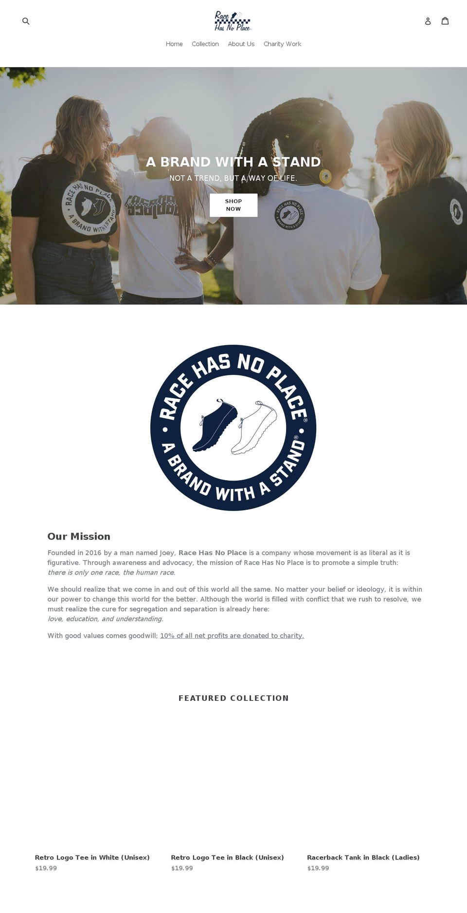 racehasnoplace.com shopify website screenshot