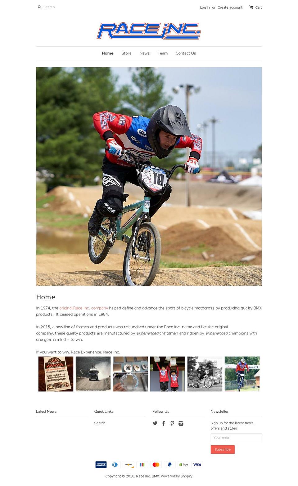 raceincbicycles.com — Shopify storefront screenshot