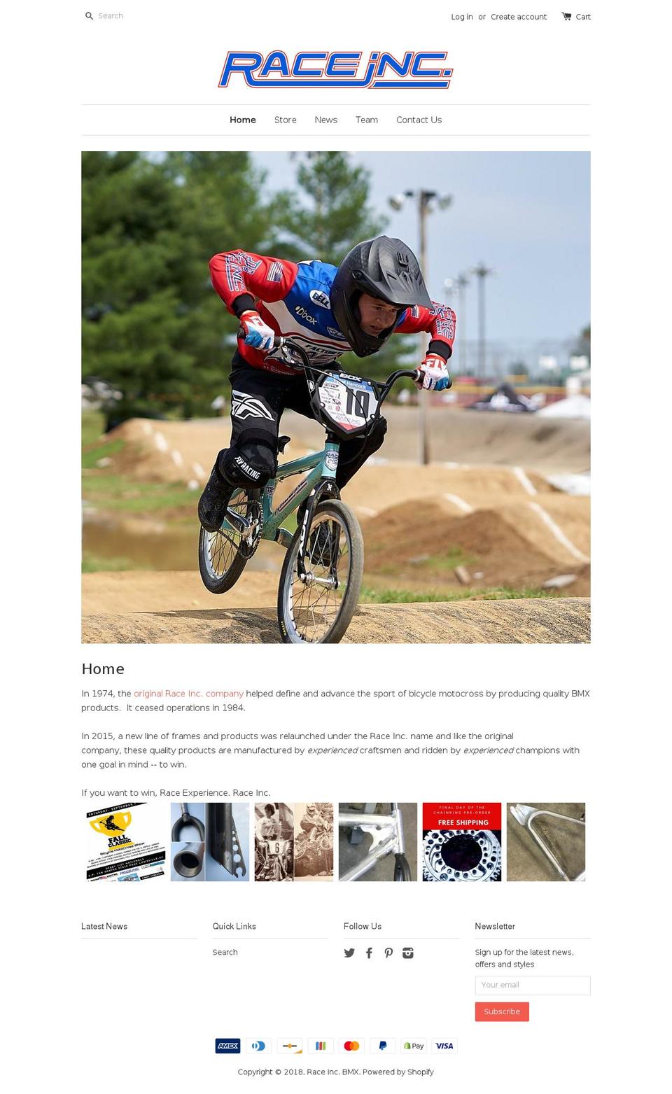 raceincbmx.net shopify website screenshot
