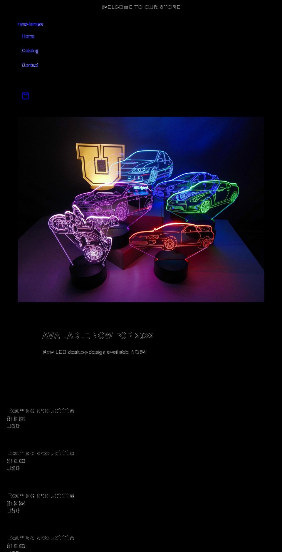 racelamps.com shopify website screenshot