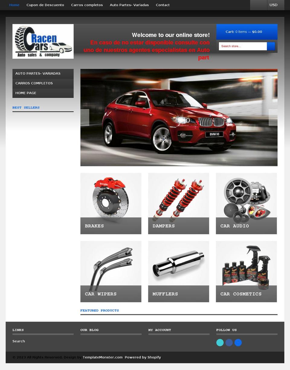 racencarsinc.com shopify website screenshot