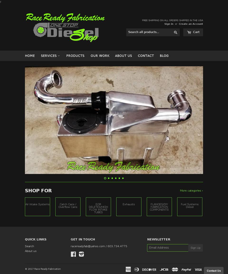 racereadyfab.com shopify website screenshot