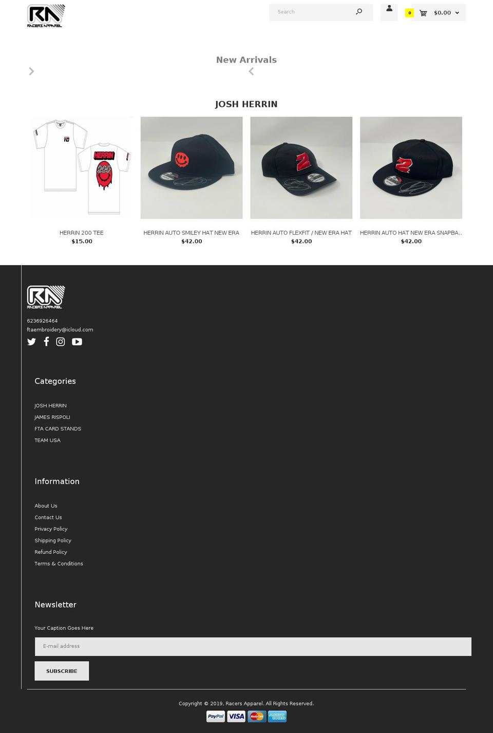 racersapparel.store shopify website screenshot