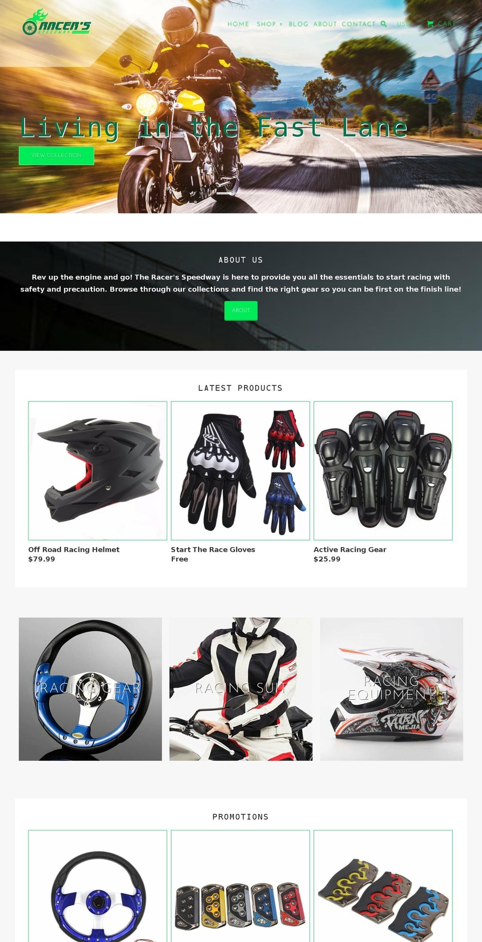 racersspeedway.com — Shopify storefront screenshot
