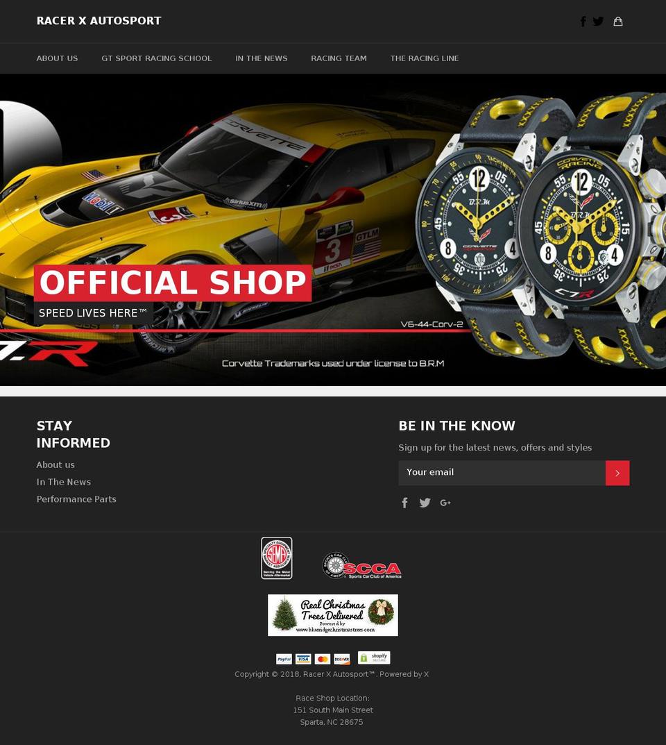 racerxautosport.com — Shopify storefront screenshot