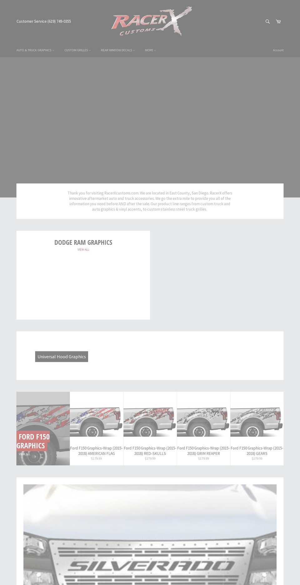 racerxcustoms.com — Shopify storefront screenshot
