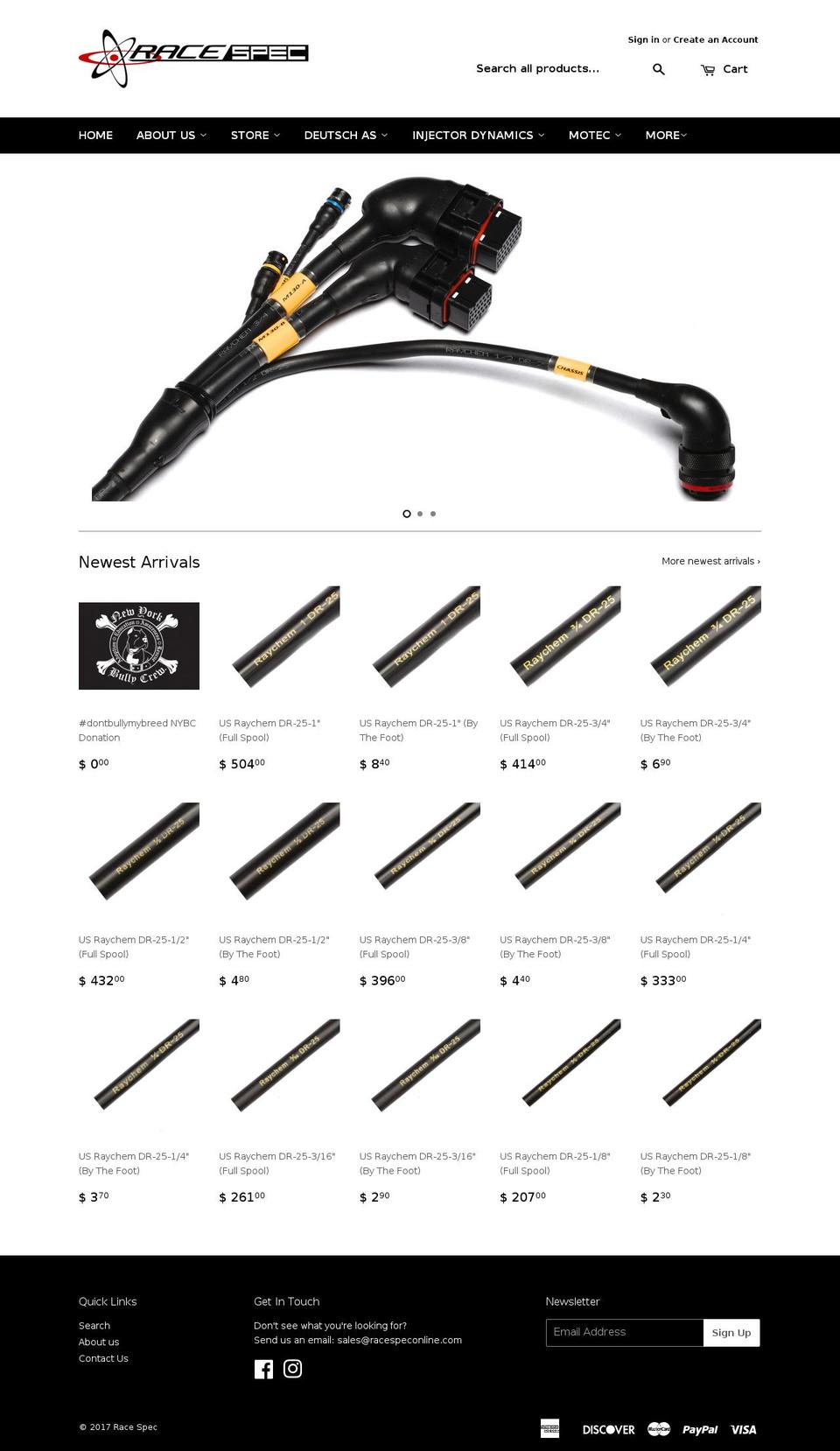 racespeconline.com shopify website screenshot