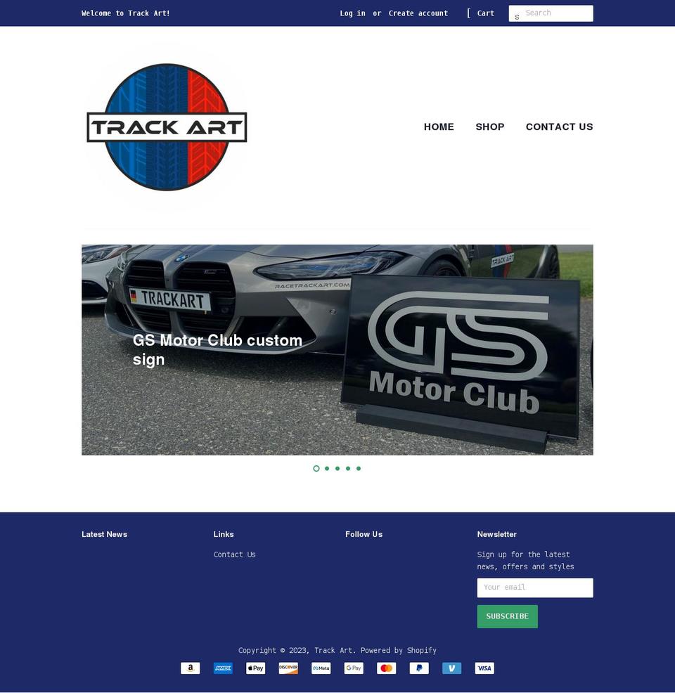 racetrackart.com shopify website screenshot