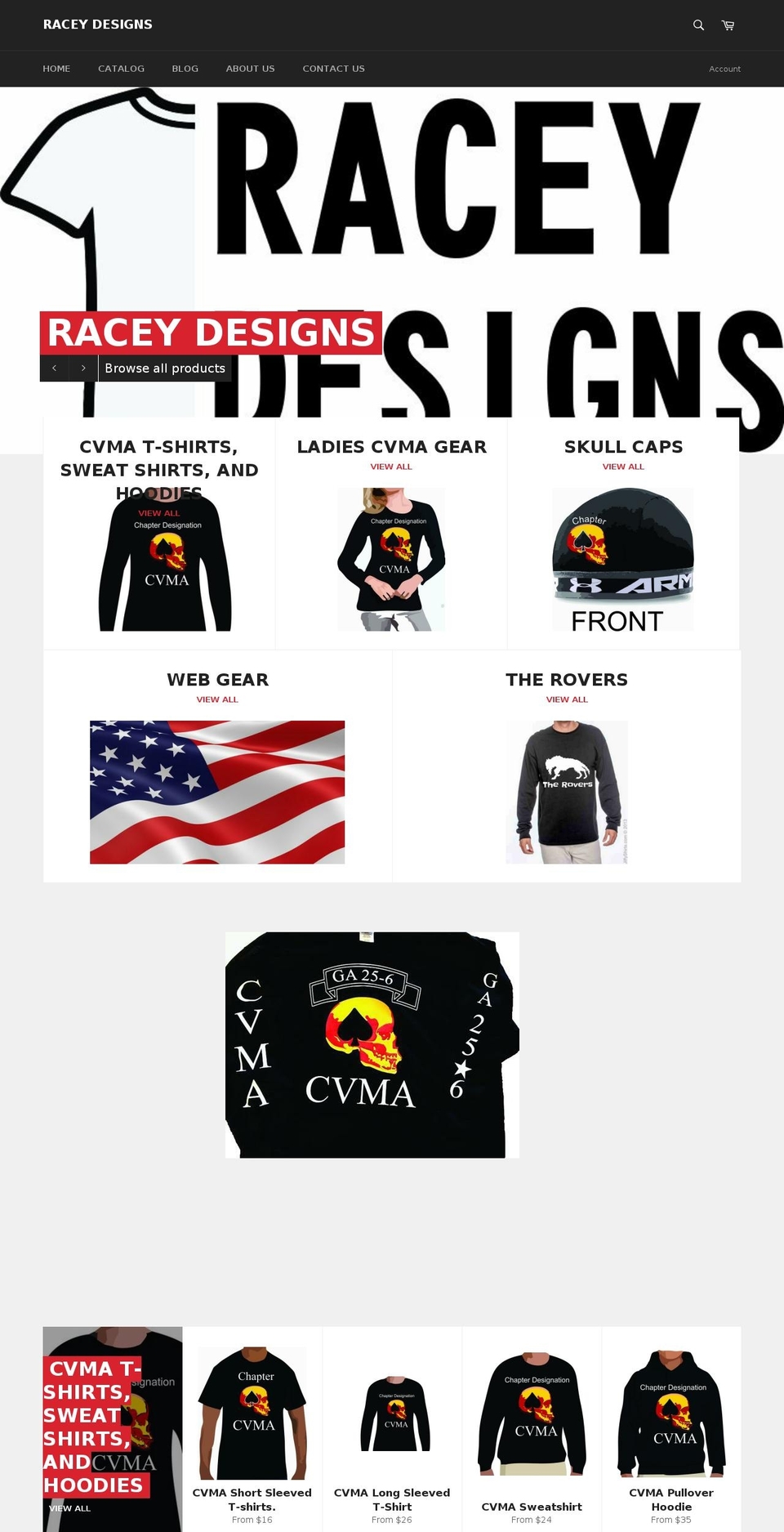 raceydesigns.com shopify website screenshot