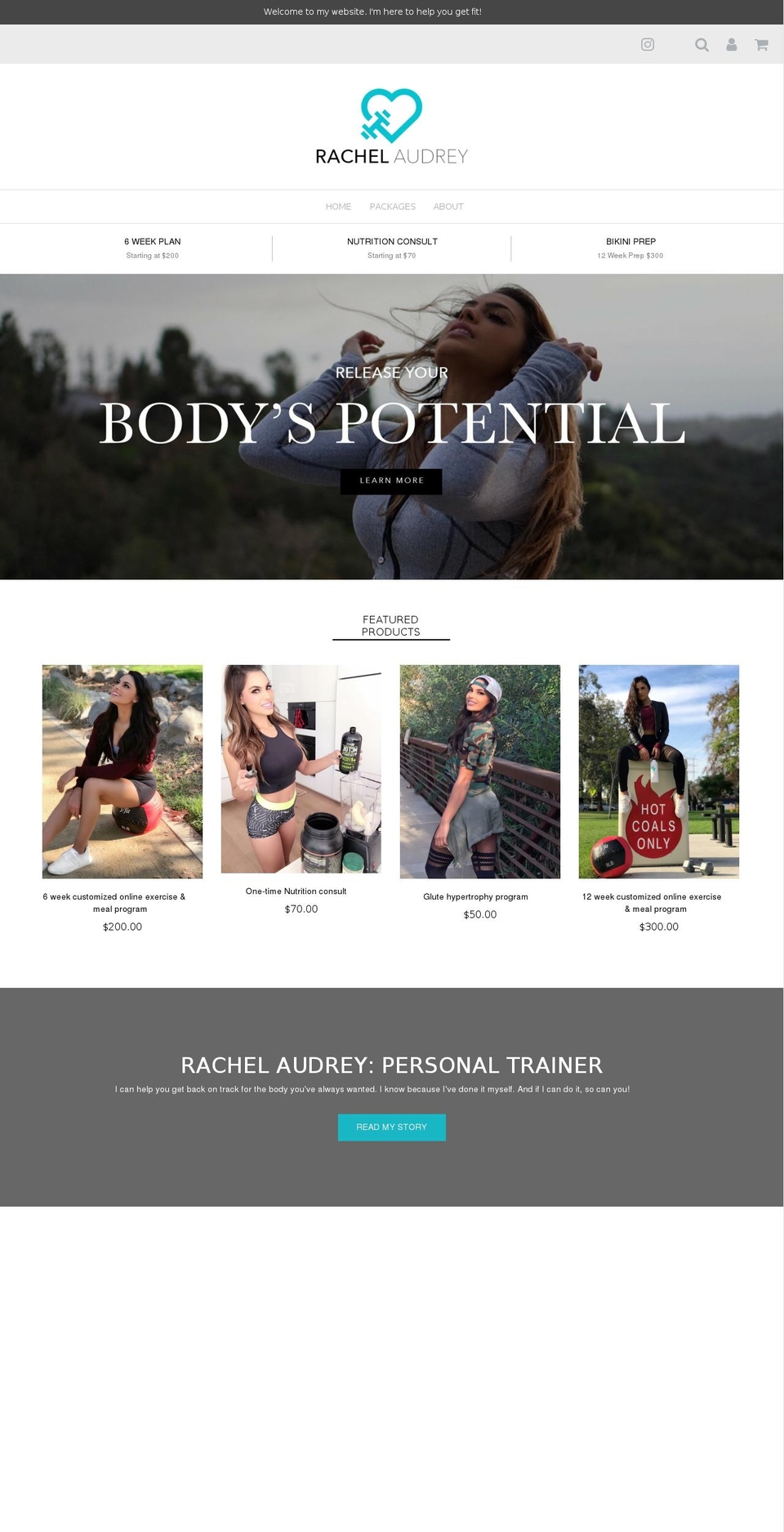 rachelaudreyfit.com shopify website screenshot