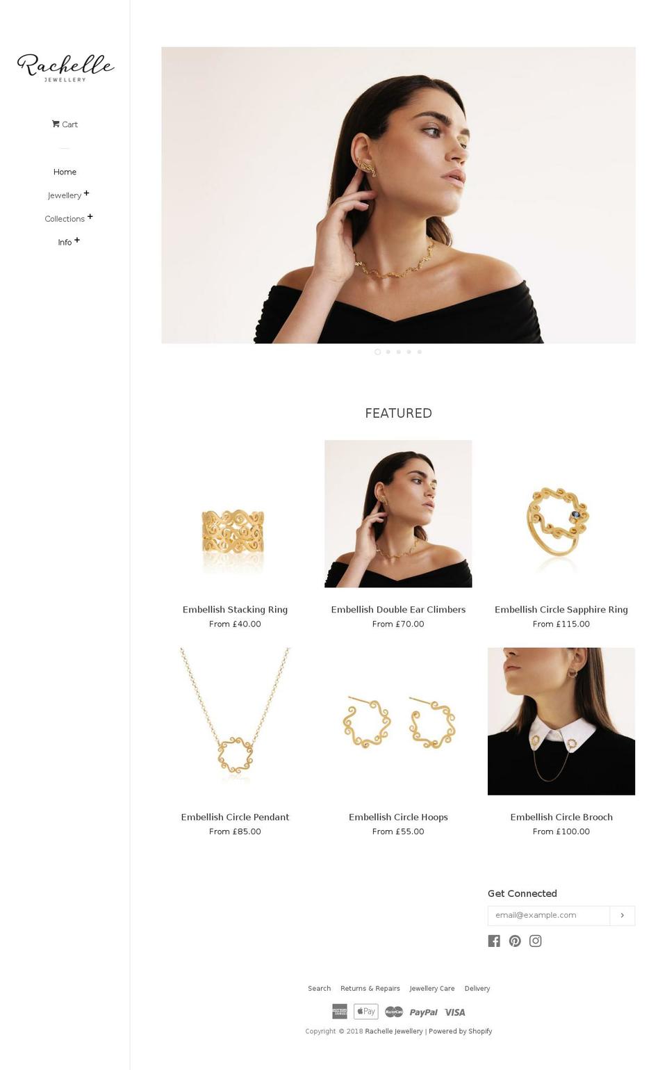 rachellejewellery.com shopify website screenshot