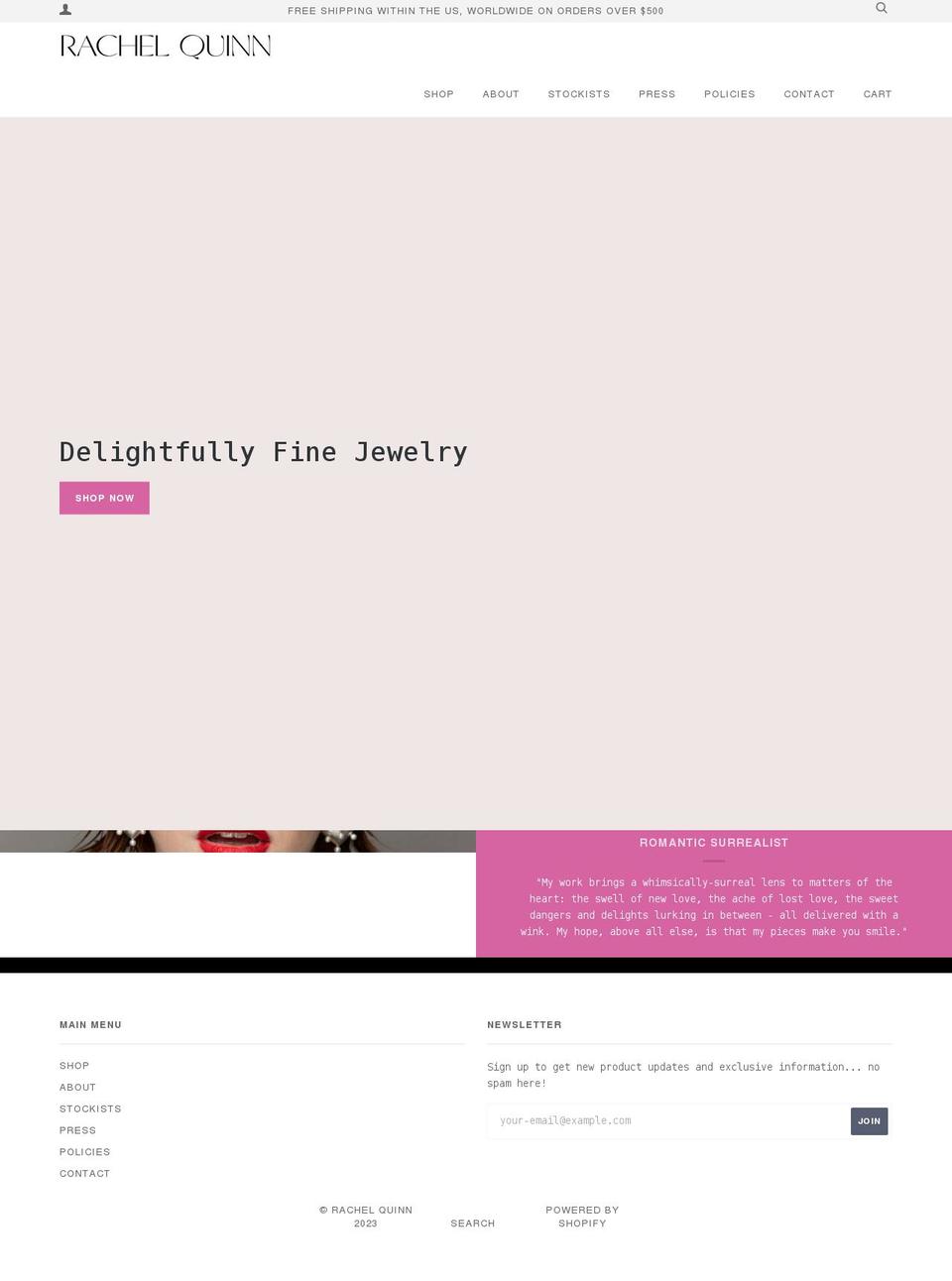 rachelquinn.com shopify website screenshot
