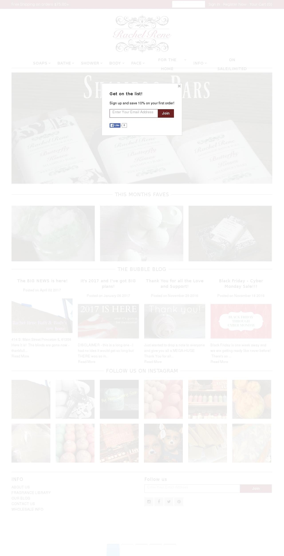 rachelrenebath.com shopify website screenshot