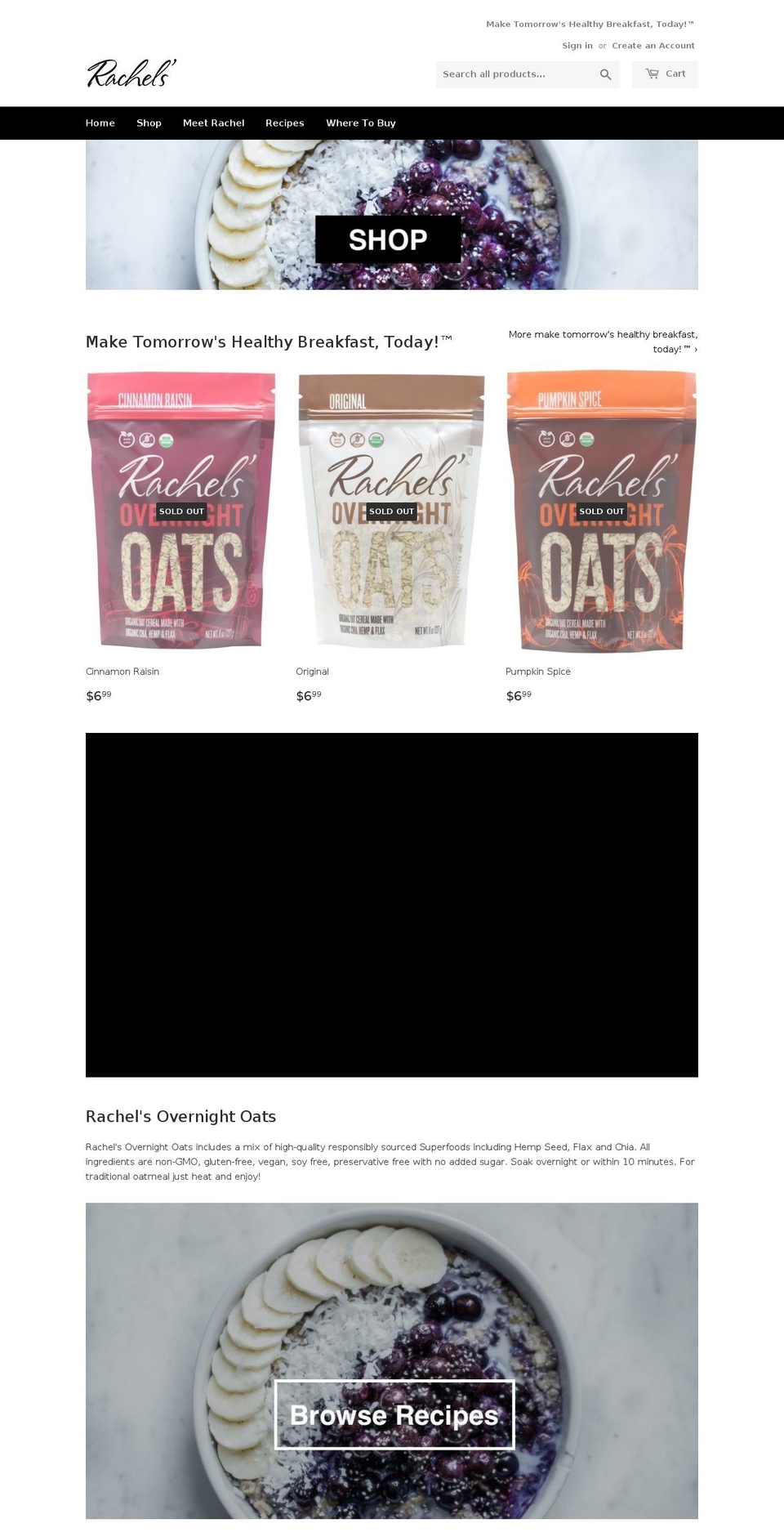 rachelsovernightoats.com — Shopify storefront screenshot