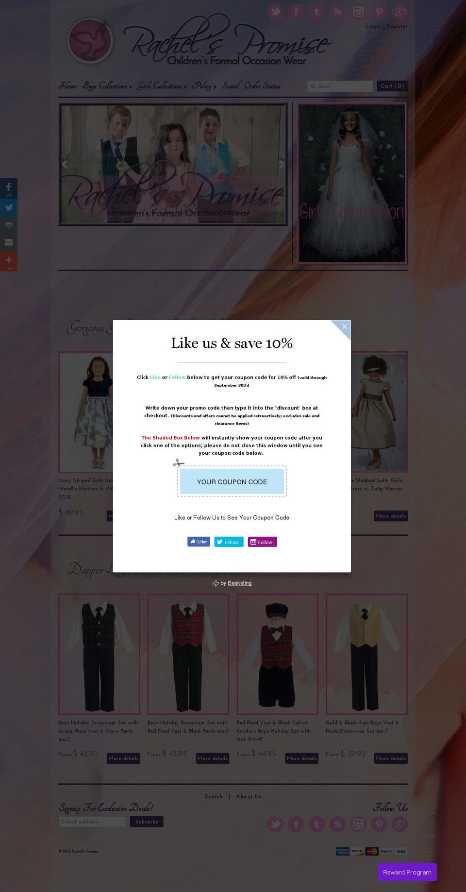 rachelspromise.com — Shopify storefront screenshot