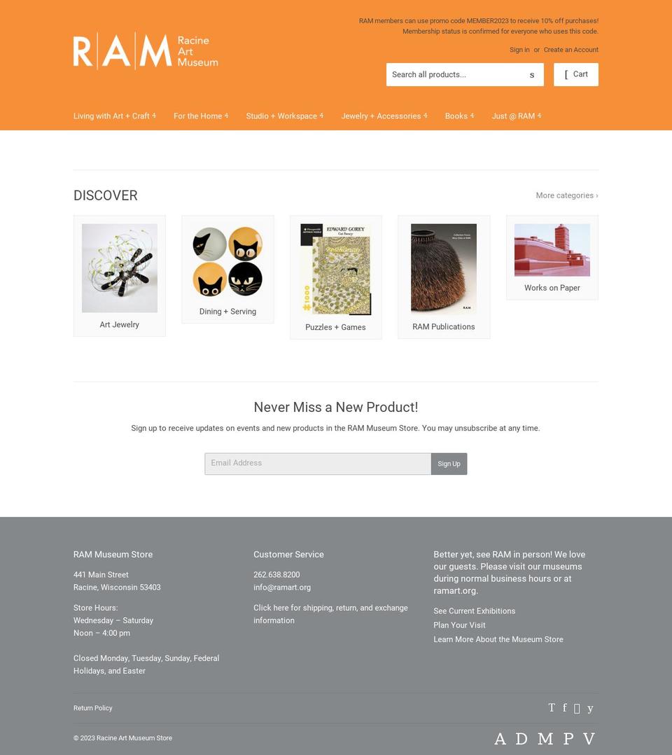 racineartmuseumstore.org shopify website screenshot