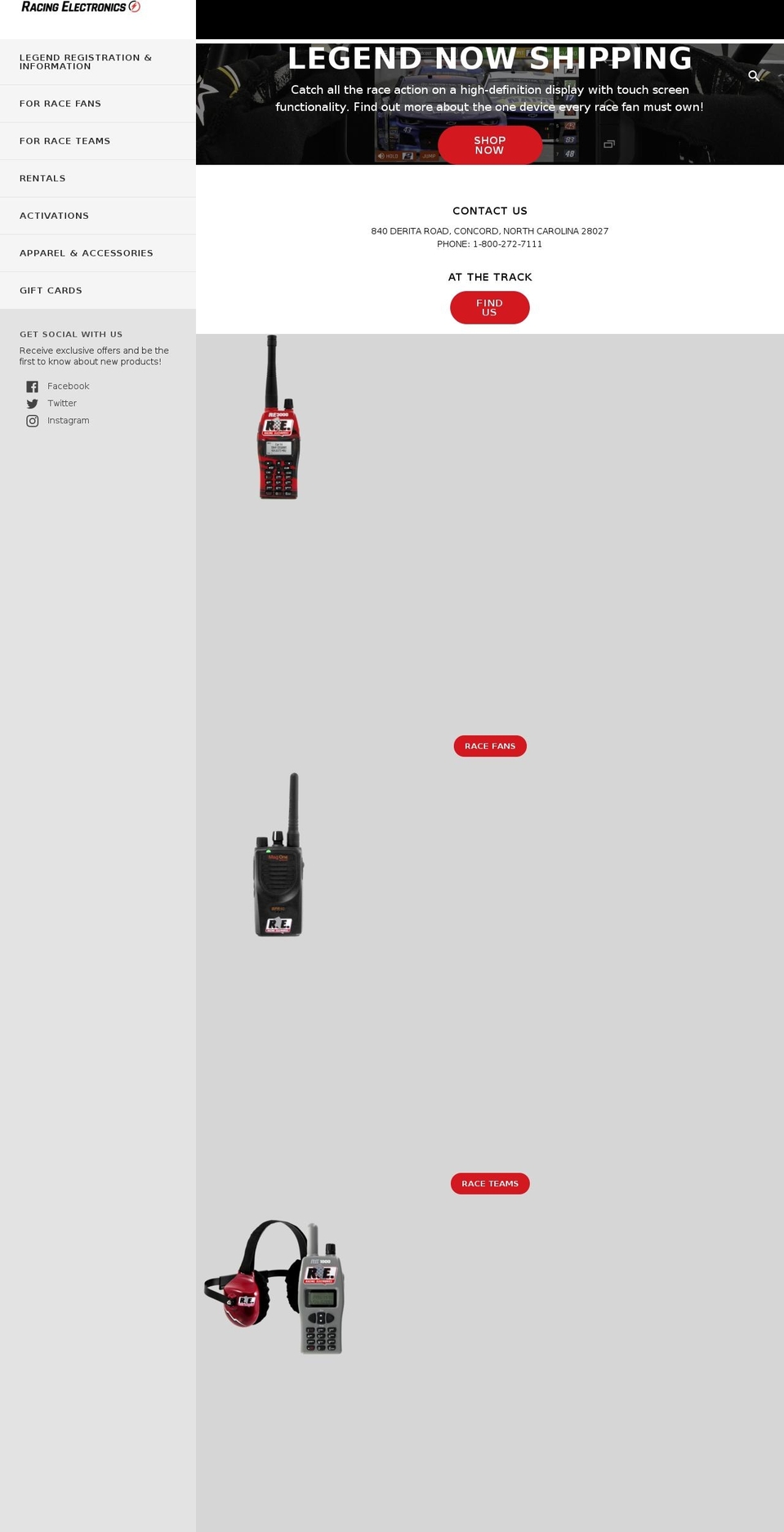 RE 2.0 Shopify theme site example racingelectronics.com