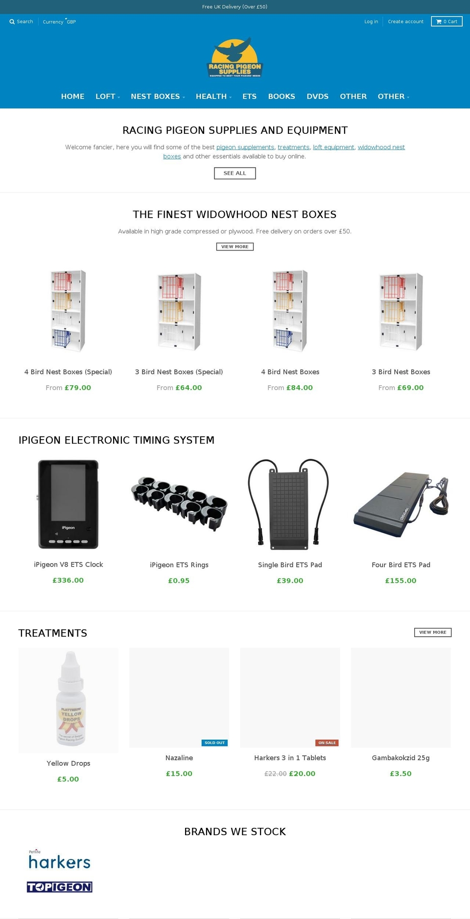 racingpigeonsupplies.com — Shopify storefront screenshot
