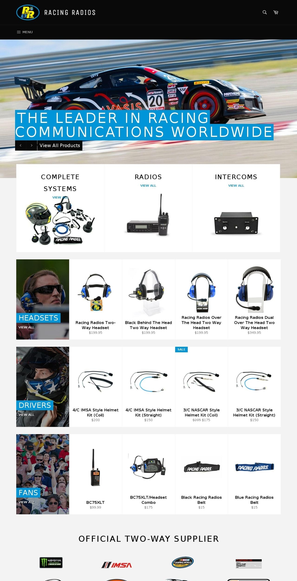 racingradios.com shopify website screenshot