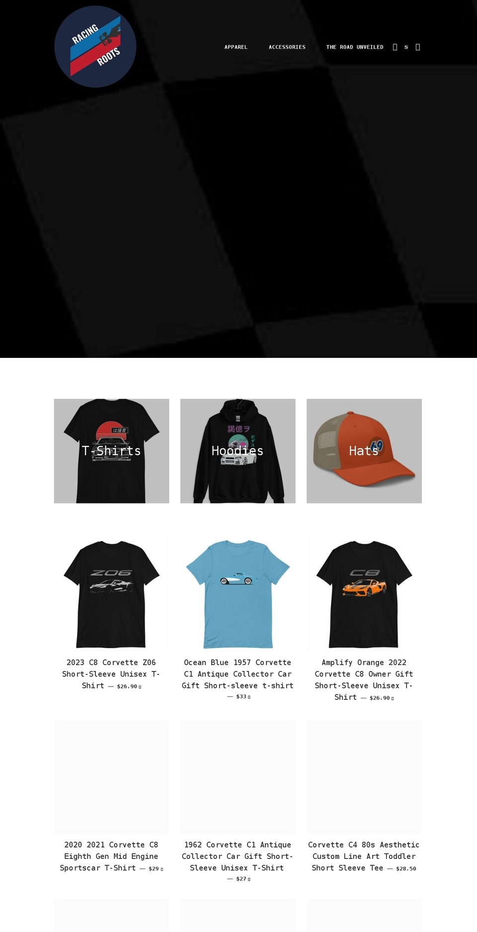 racingroots.net shopify website screenshot