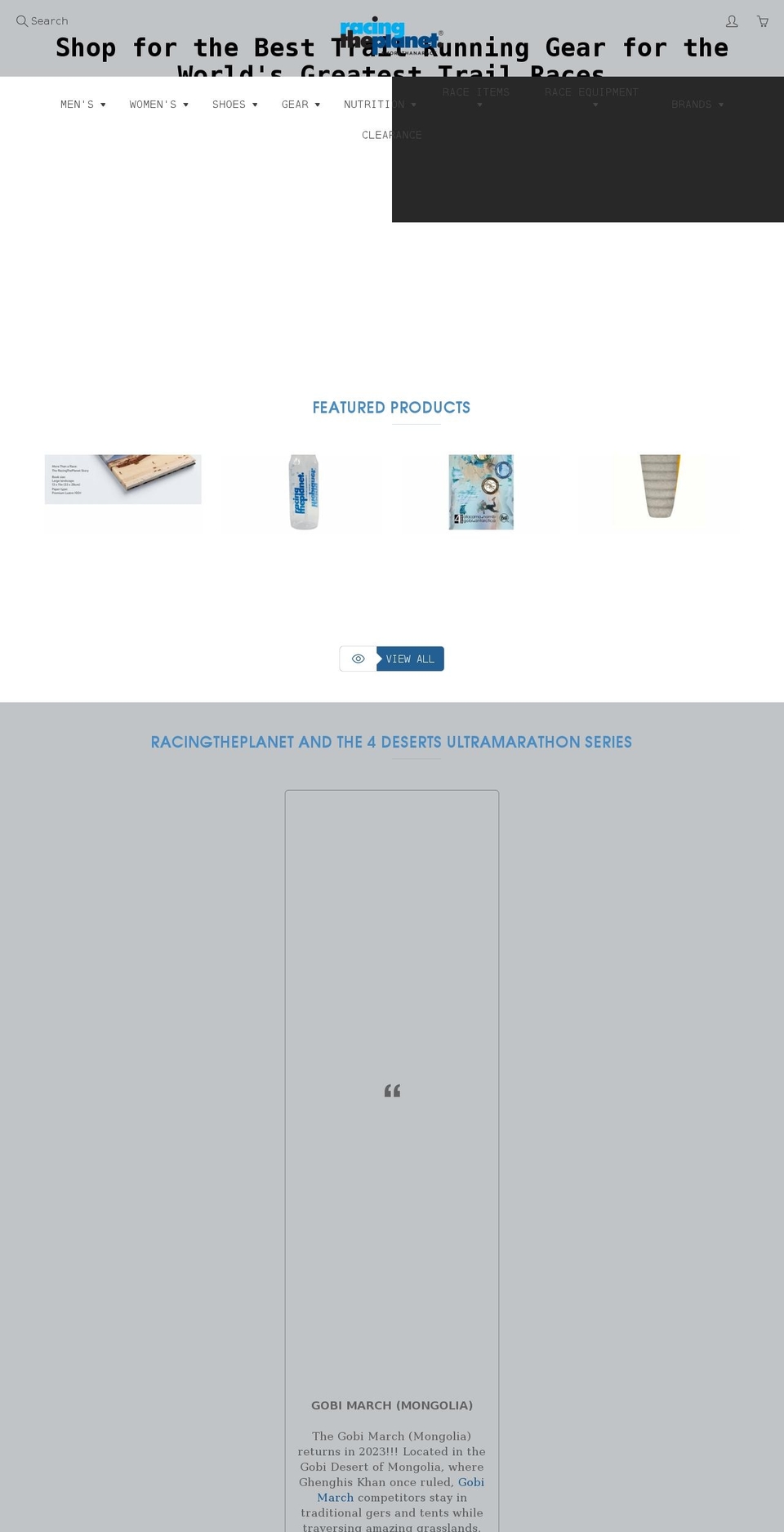 racingtheplanetstore.com shopify website screenshot