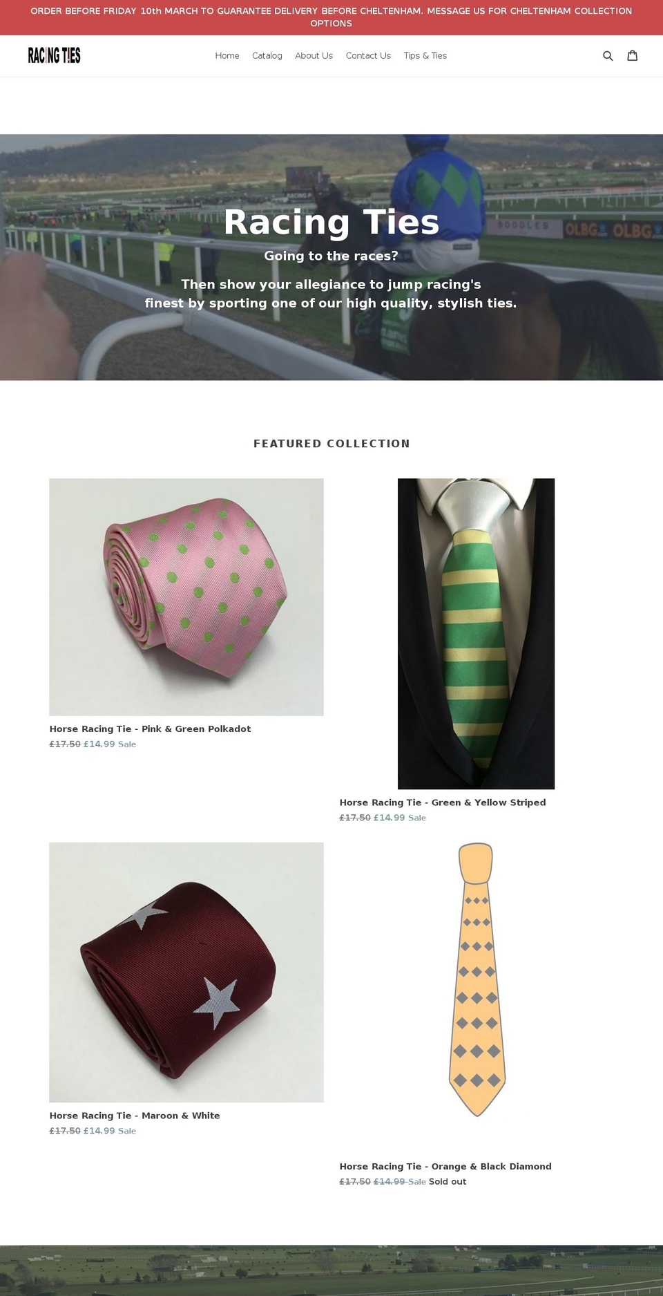 racingties.com shopify website screenshot