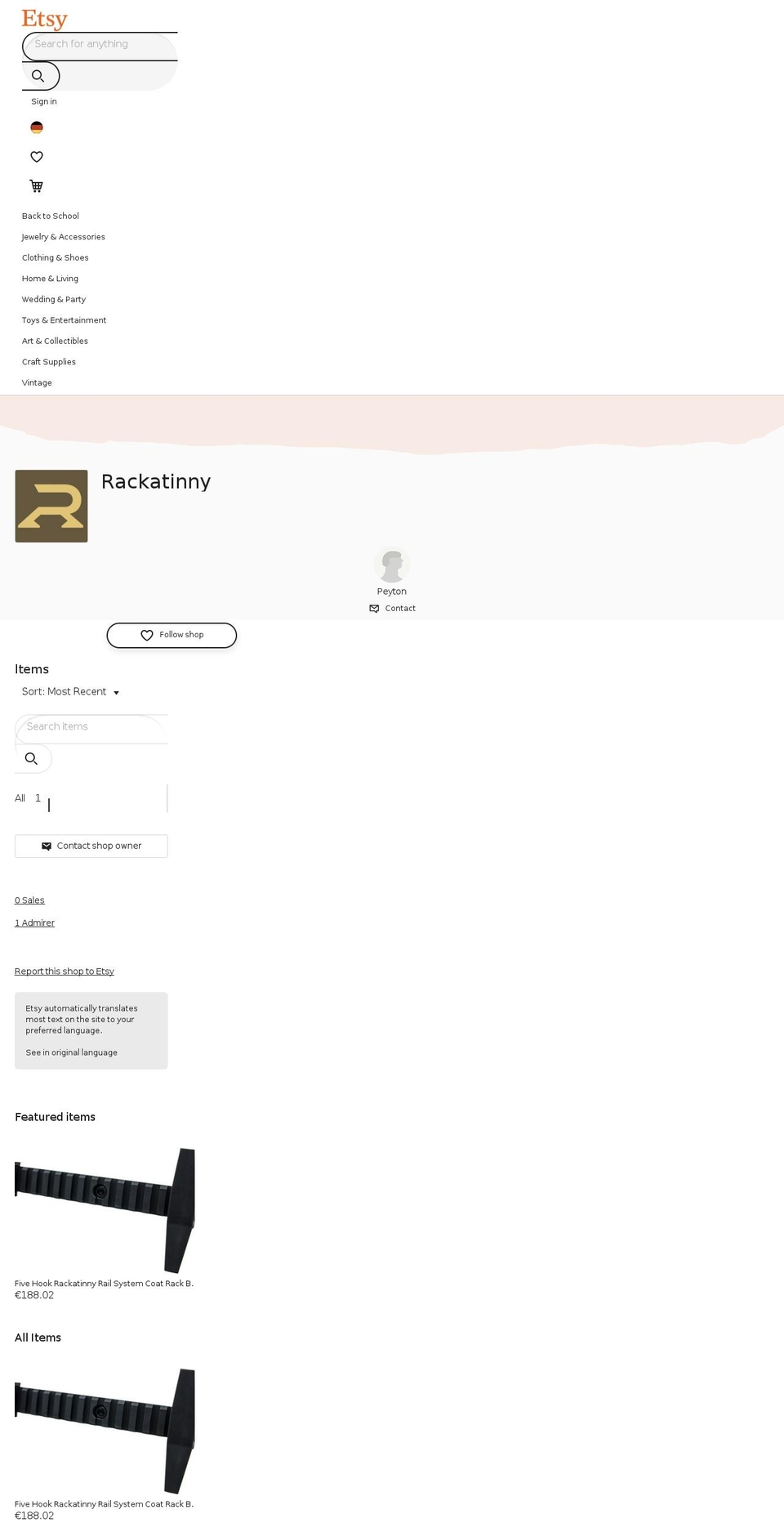 rackatinny.com shopify website screenshot