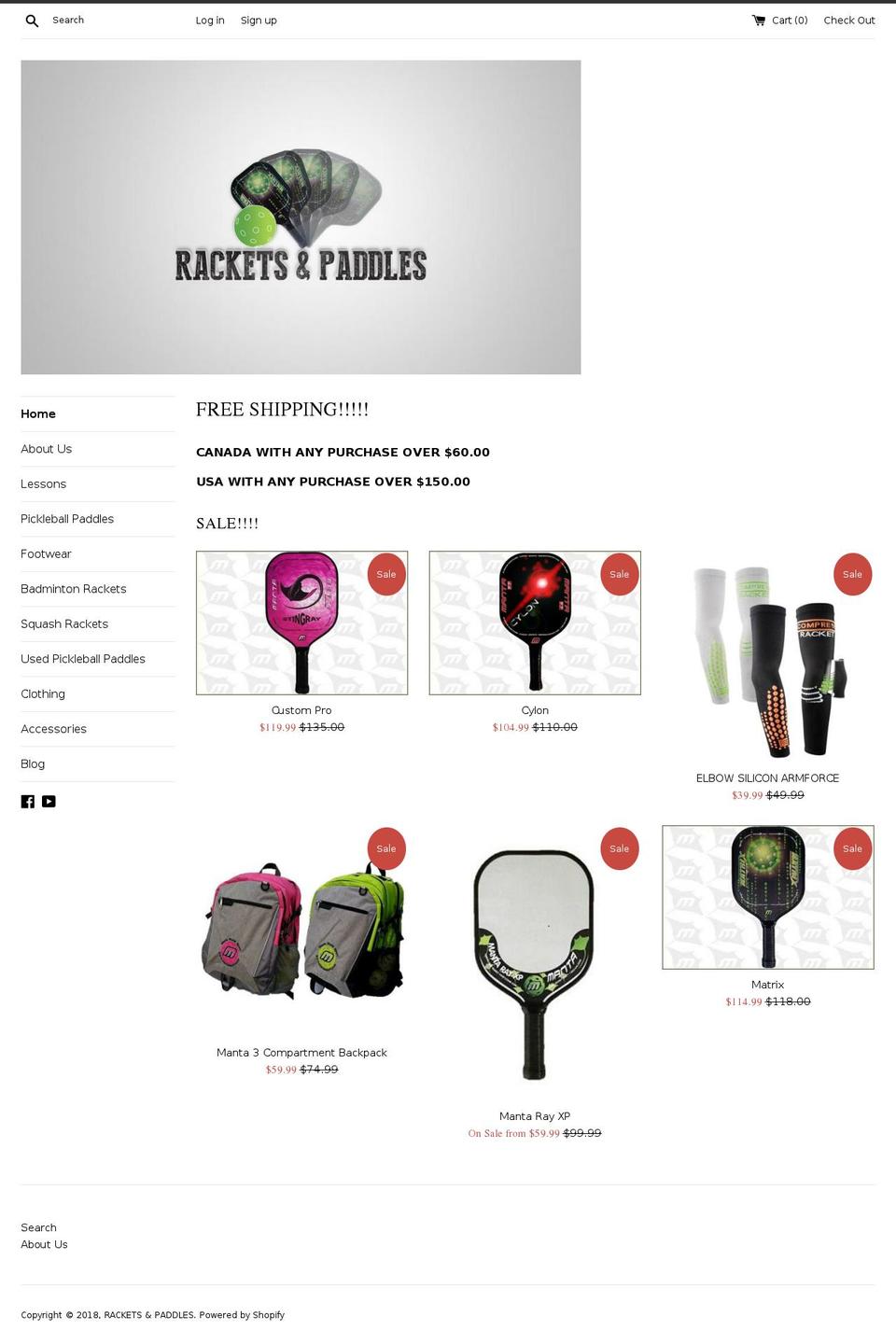 racketsandpaddles.com — Shopify storefront screenshot