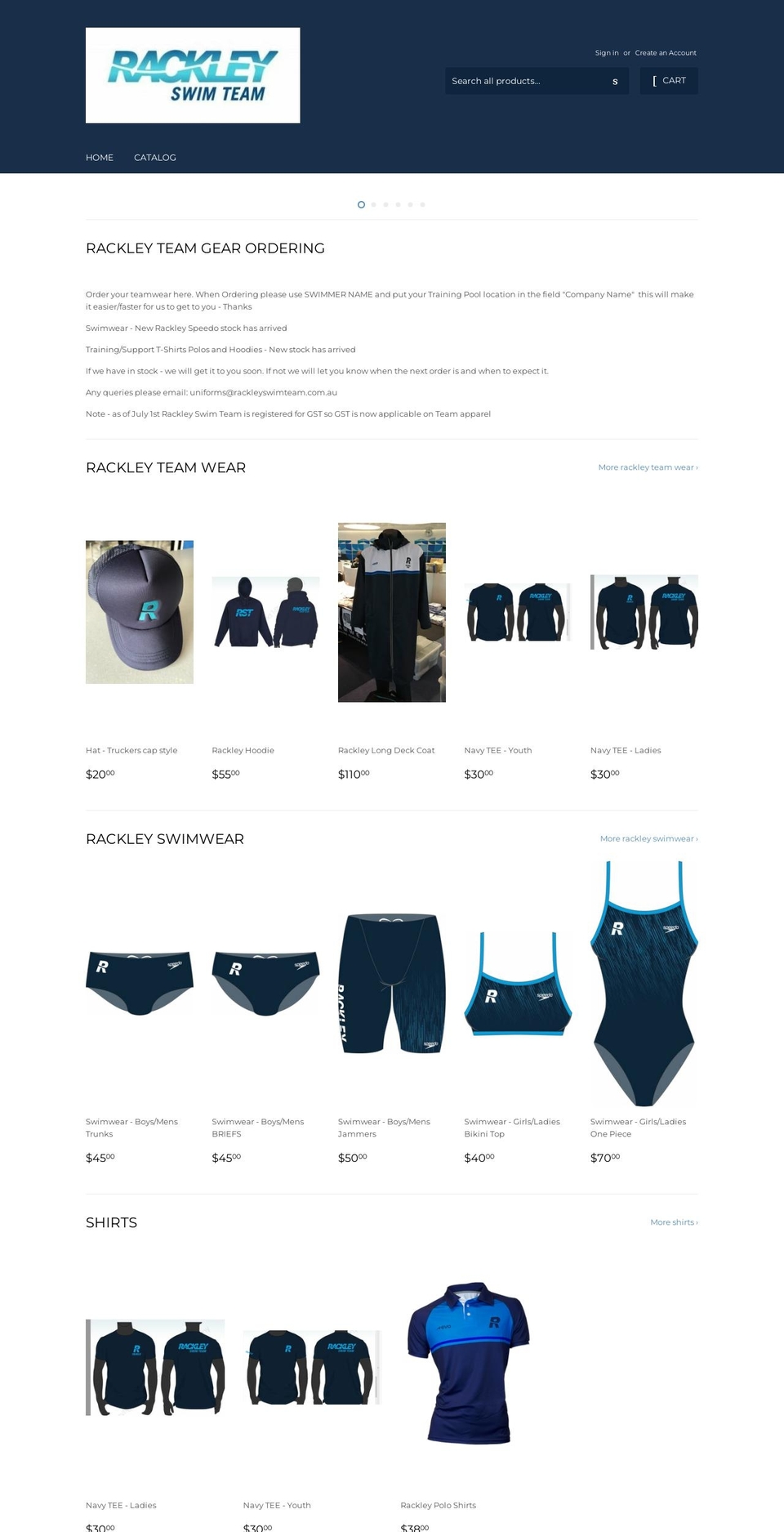 rackley-swim-team-teamwear-store.myshopify.com shopify website screenshot
