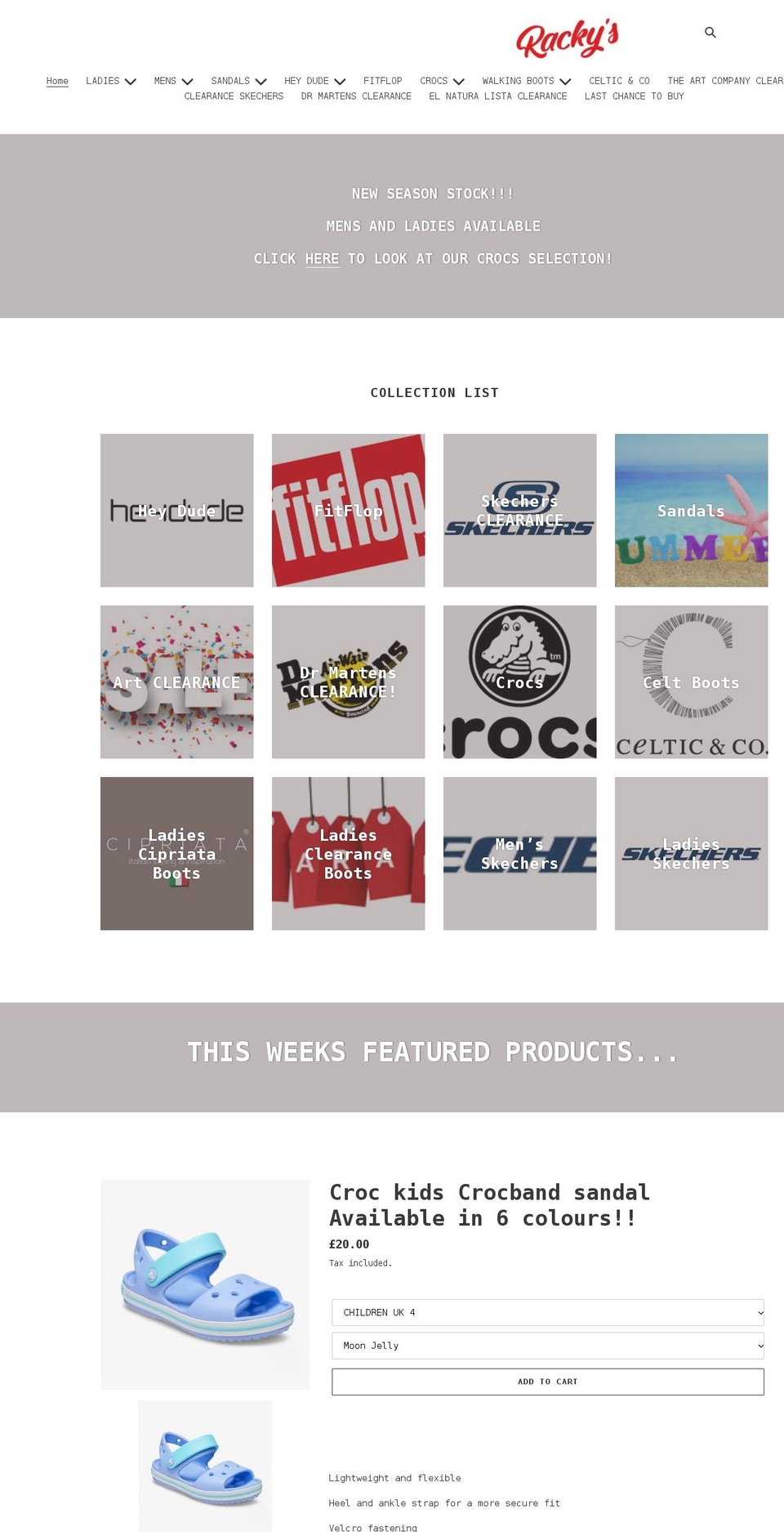 rackys.co.uk shopify website screenshot