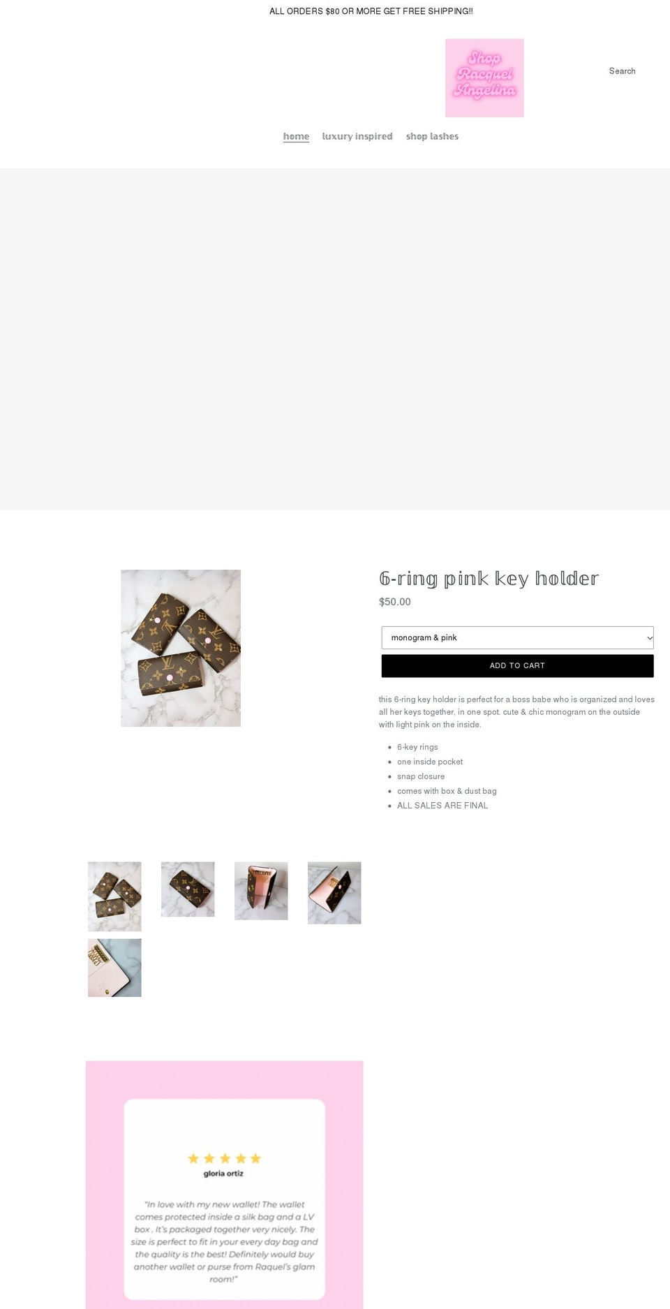 racquelangelina.com shopify website screenshot