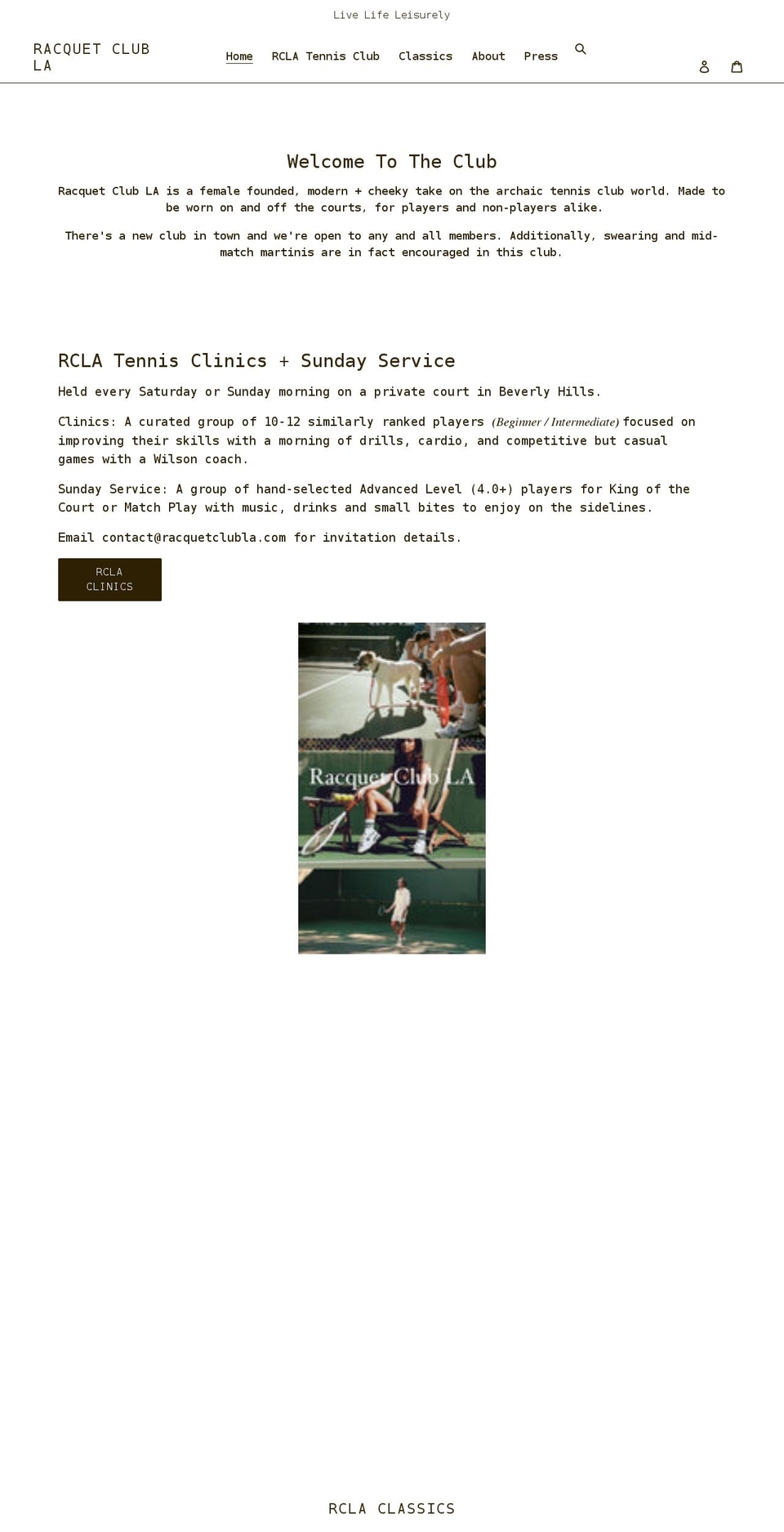 racquetclubla.com shopify website screenshot
