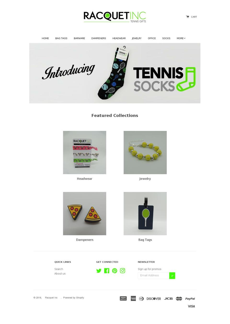 racquetinc.com shopify website screenshot