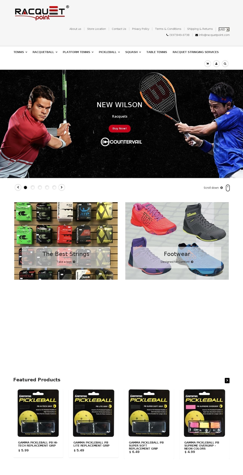 racquetpoint.com shopify website screenshot