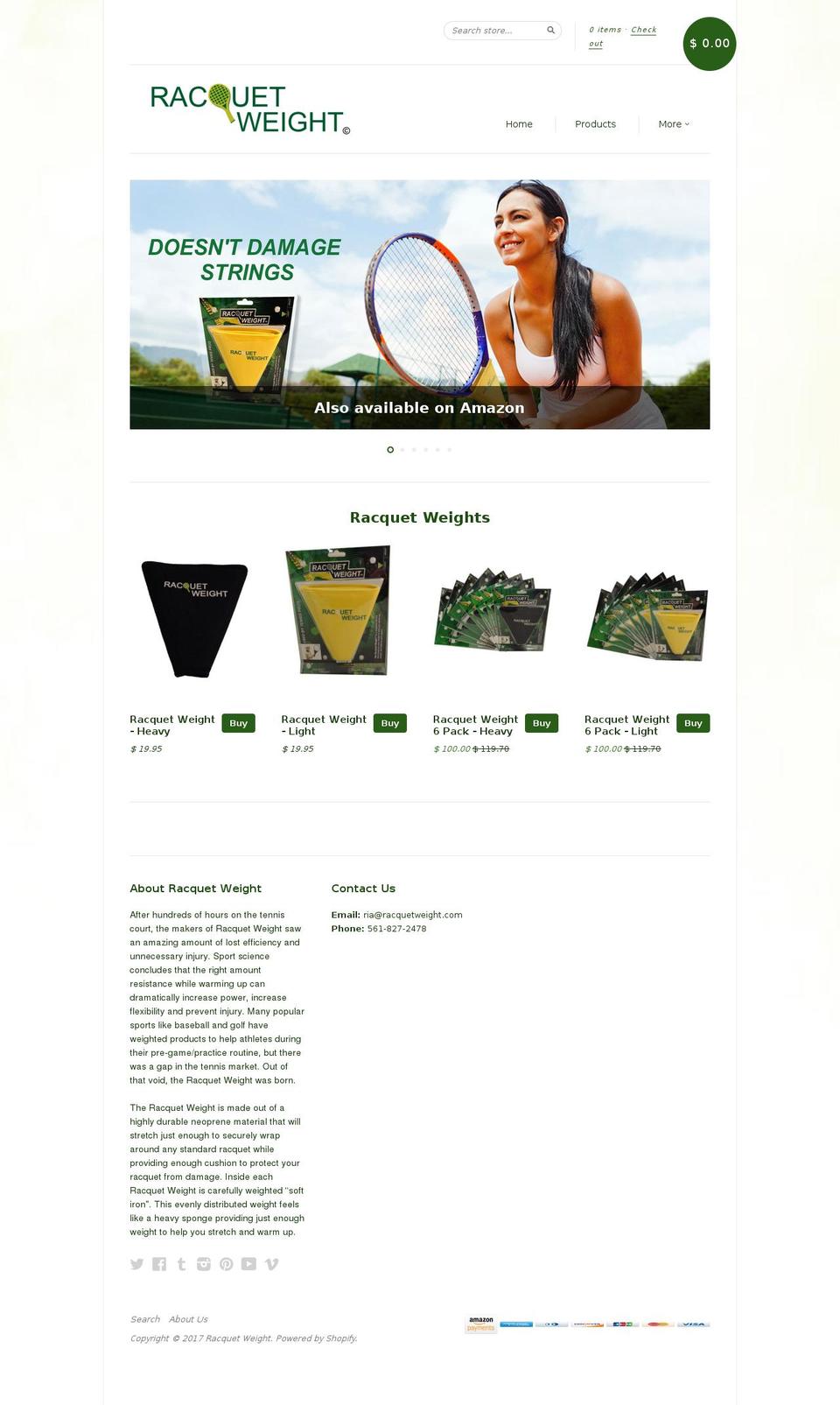 racquetweight.com shopify website screenshot