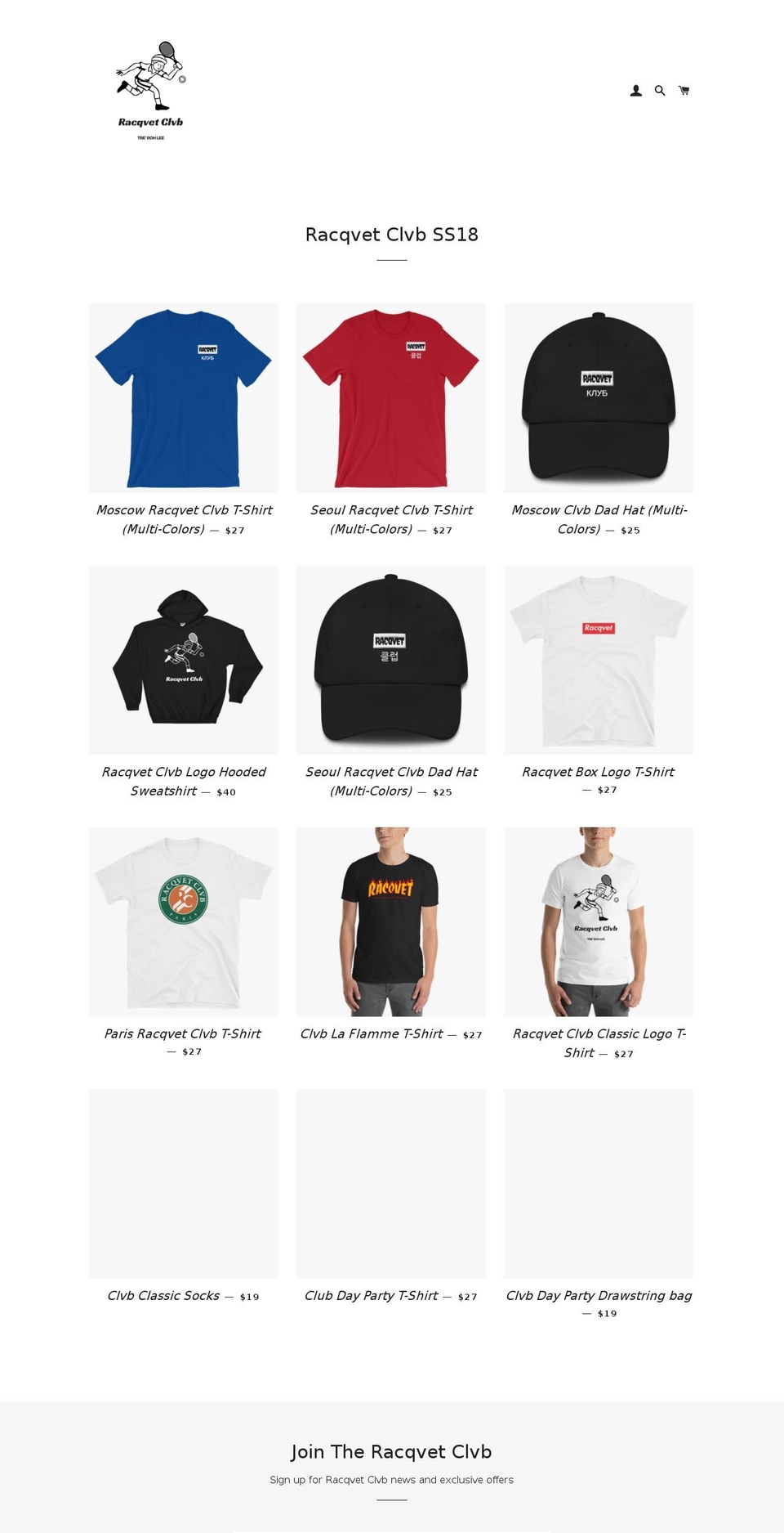 racqvetclvb.com shopify website screenshot