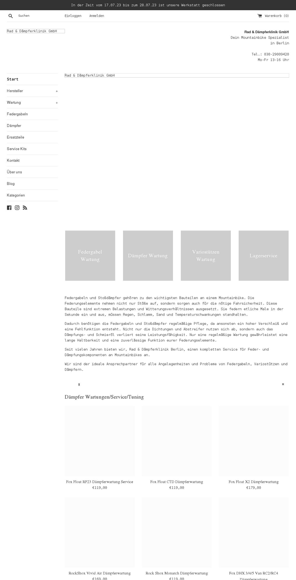 rad-daempferklinik.de shopify website screenshot