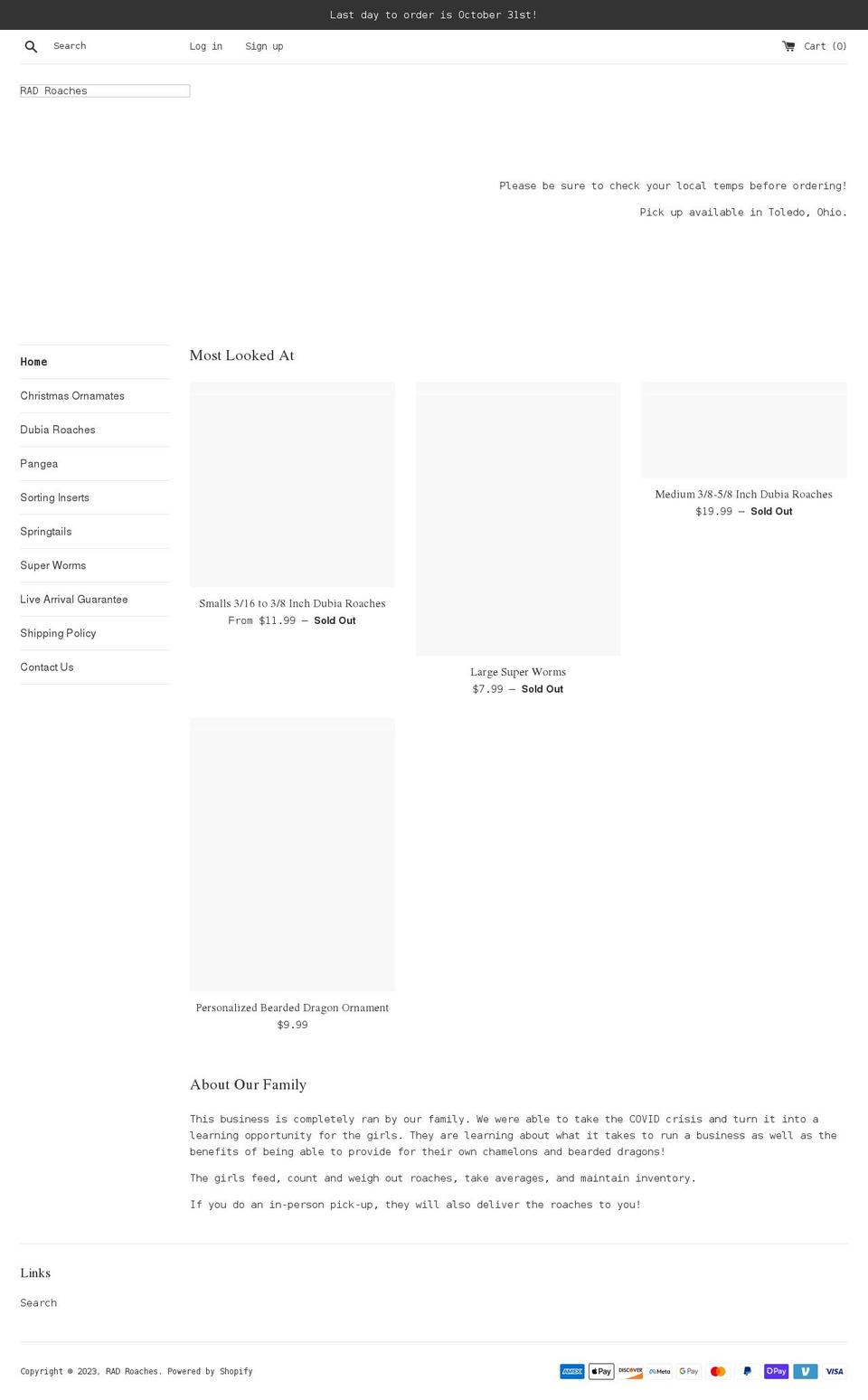 rad-roaches.com shopify website screenshot