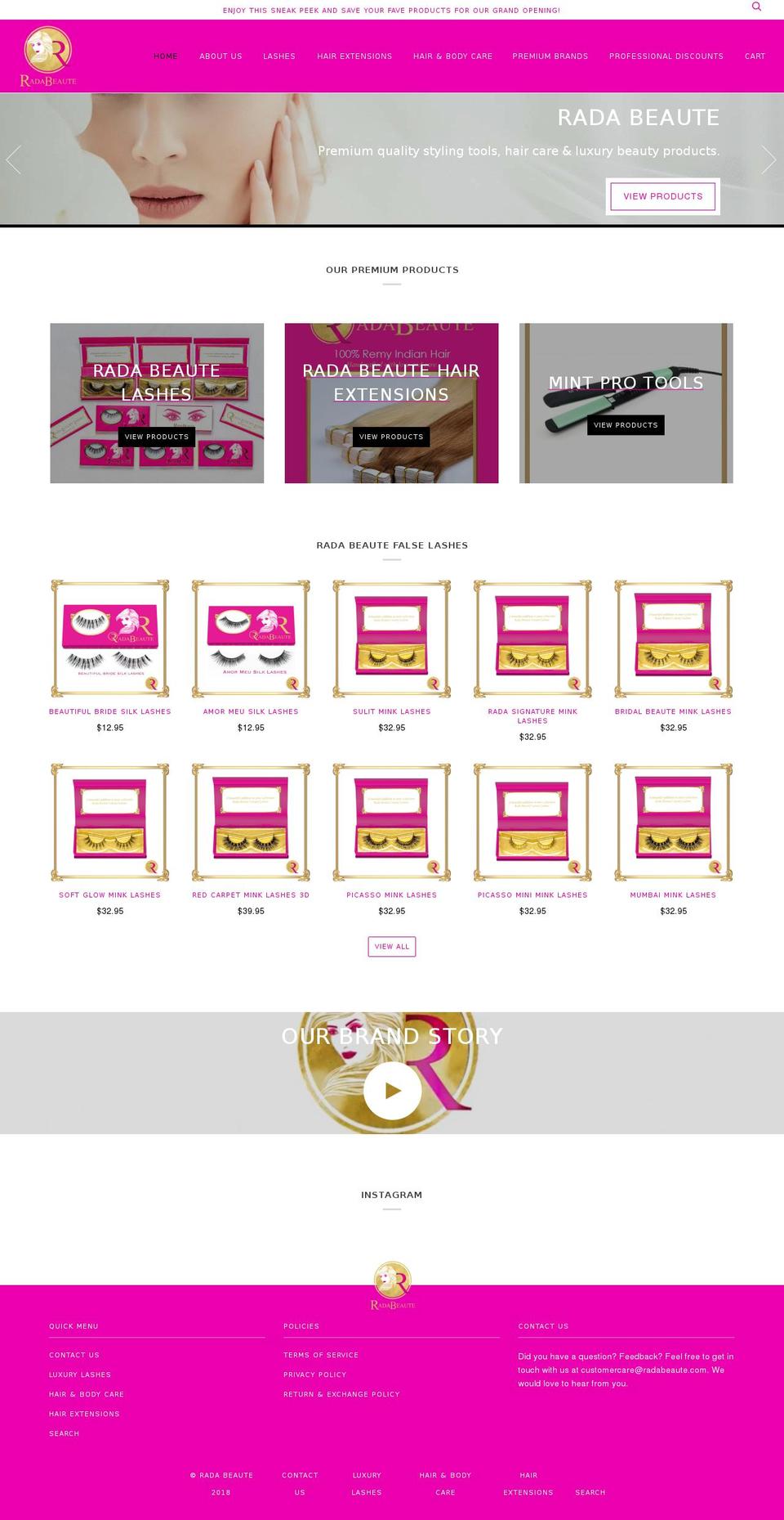 radabeaute.com shopify website screenshot